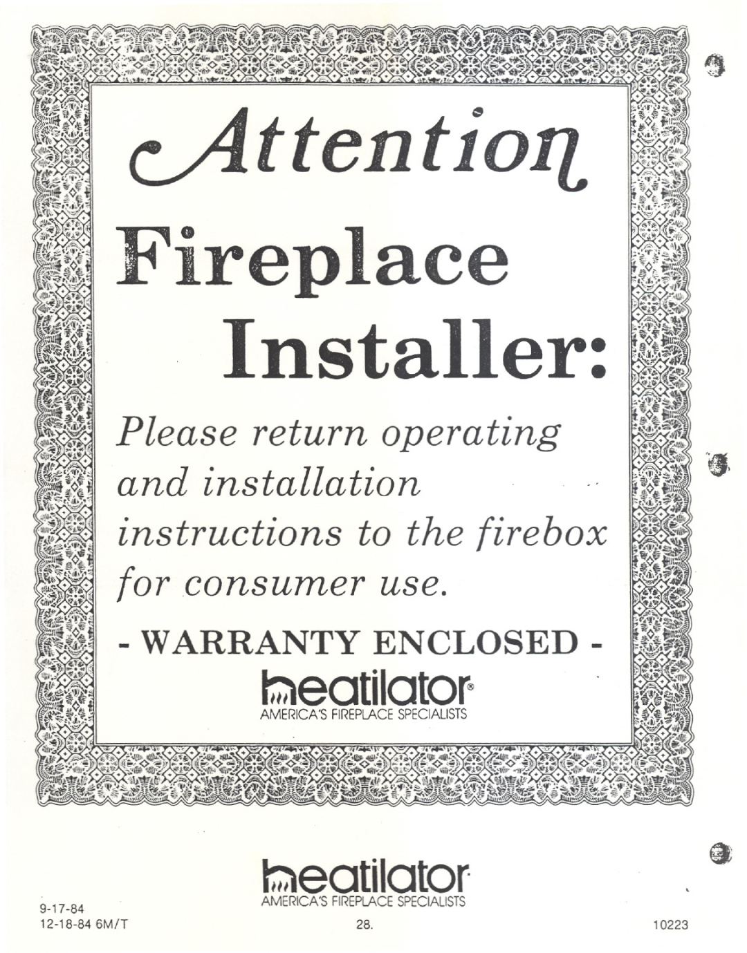 Heatiator BF36A manual 