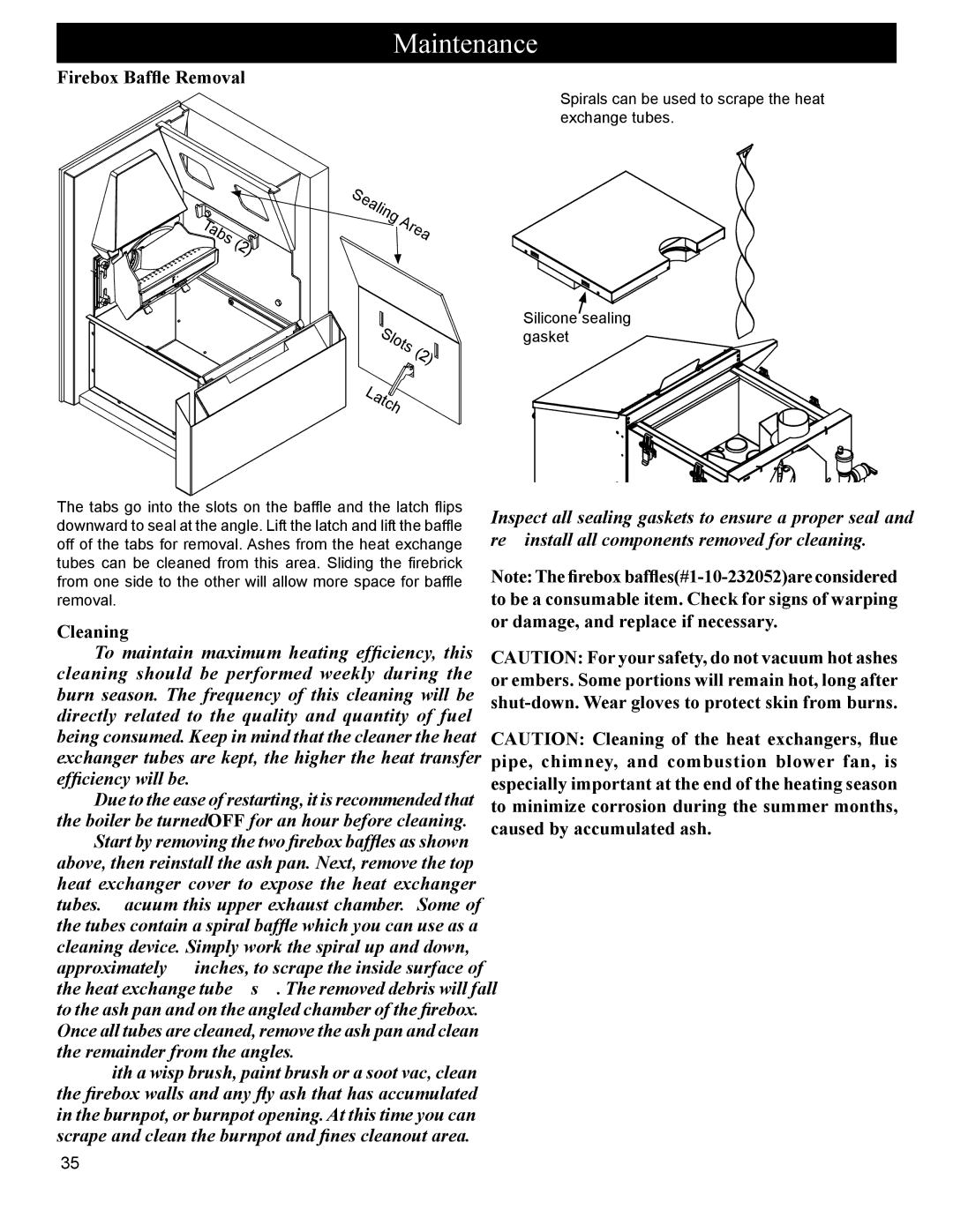 Heatiator BH60 manual Firebox Baffle Removal, Cleaning 