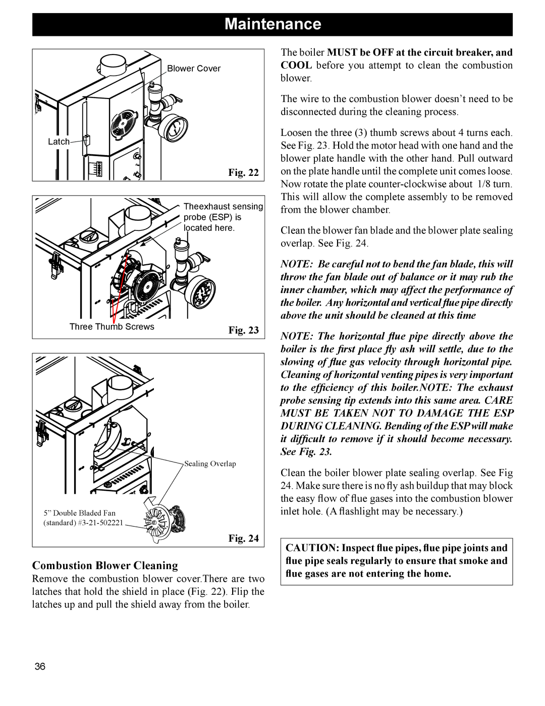 Heatiator BH60 manual Combustion Blower Cleaning, Boiler Must be OFF at the circuit breaker 