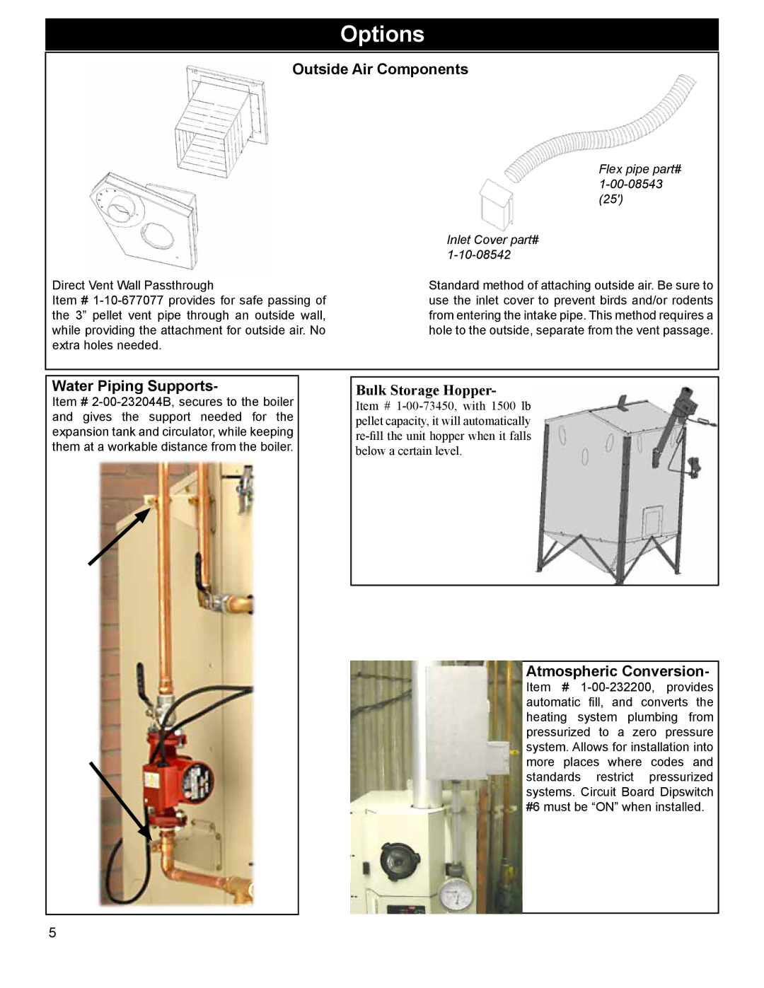 Heatiator BH60 manual Options, Bulk Storage Hopper 