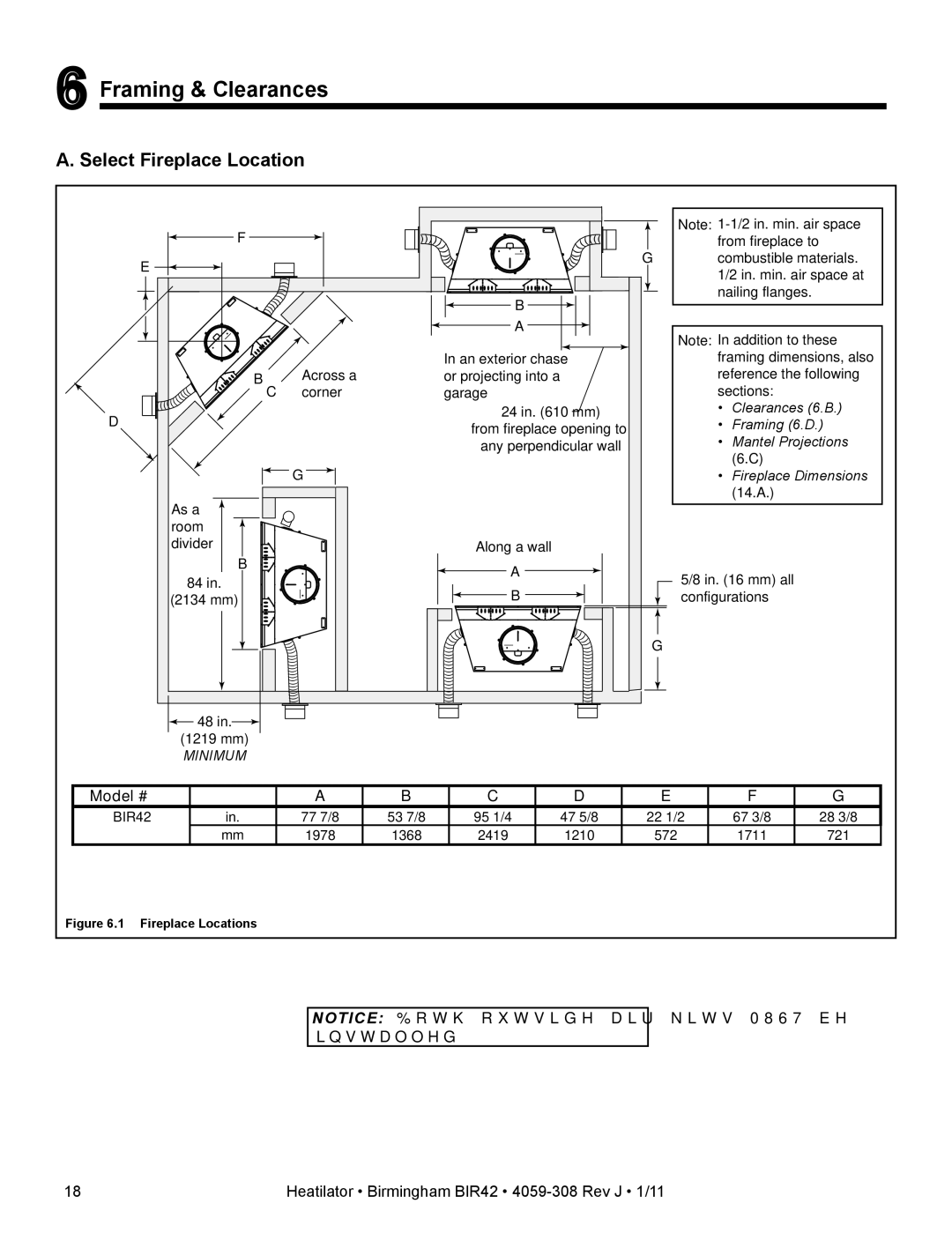 Heatiator BIR42 owner manual Framing & Clearances, Select Fireplace Location, Model # 