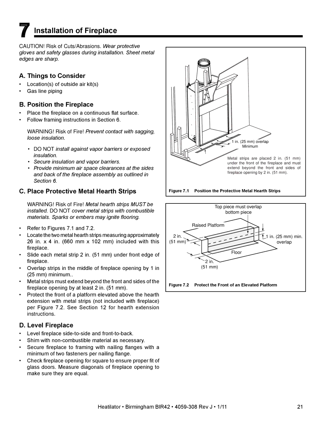 Heatiator BIR42 owner manual Installation of Fireplace, Things to Consider, Position the Fireplace, Level Fireplace 