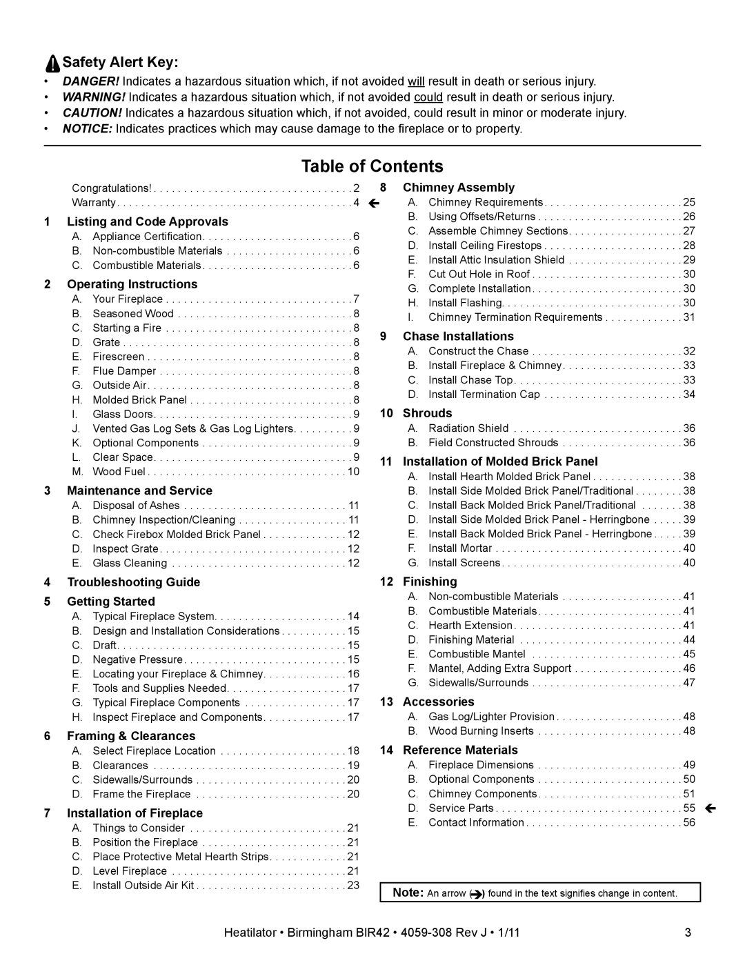 Heatiator BIR42 owner manual Table of Contents 