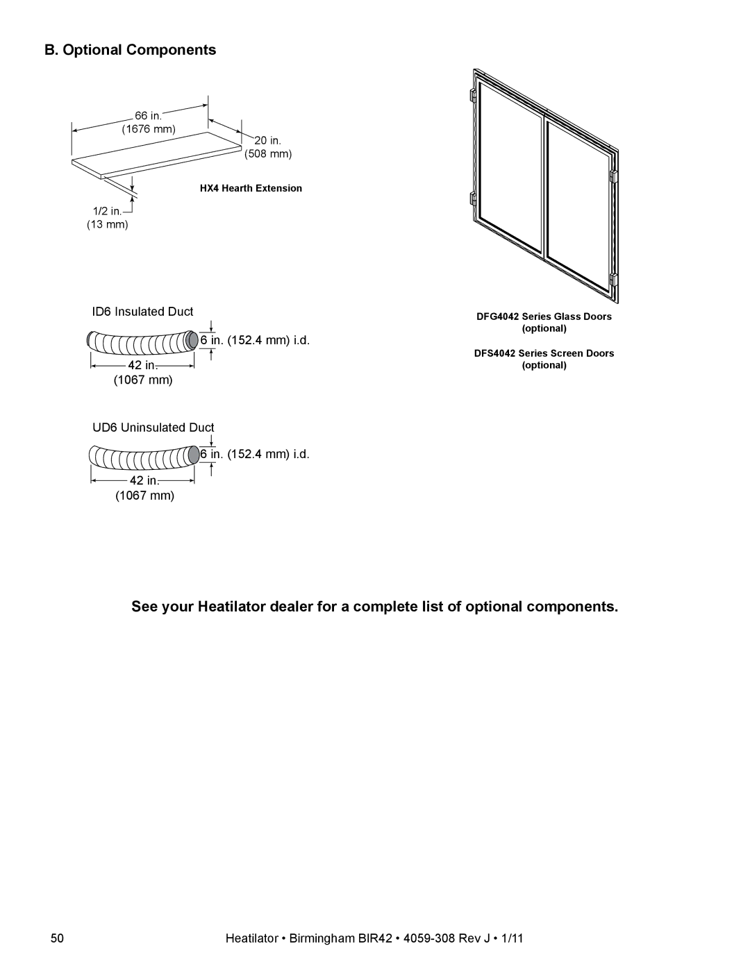 Heatiator BIR42 owner manual ID6 Insulated Duct 