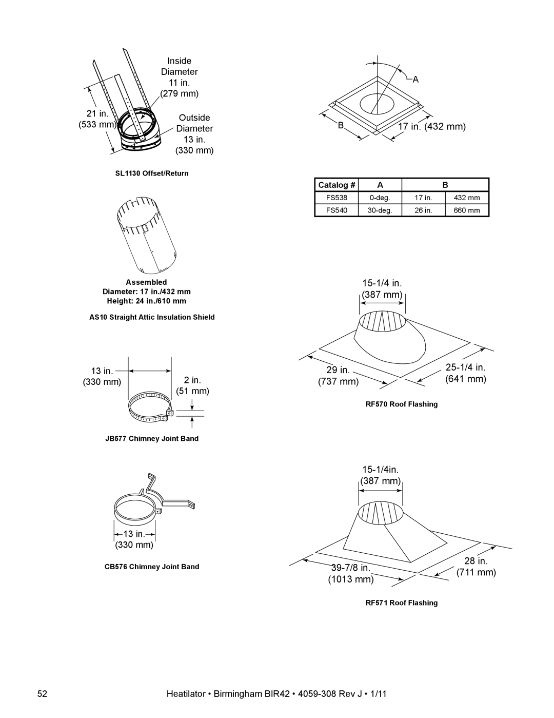 Heatiator BIR42 owner manual 15-1/4 387 mm 