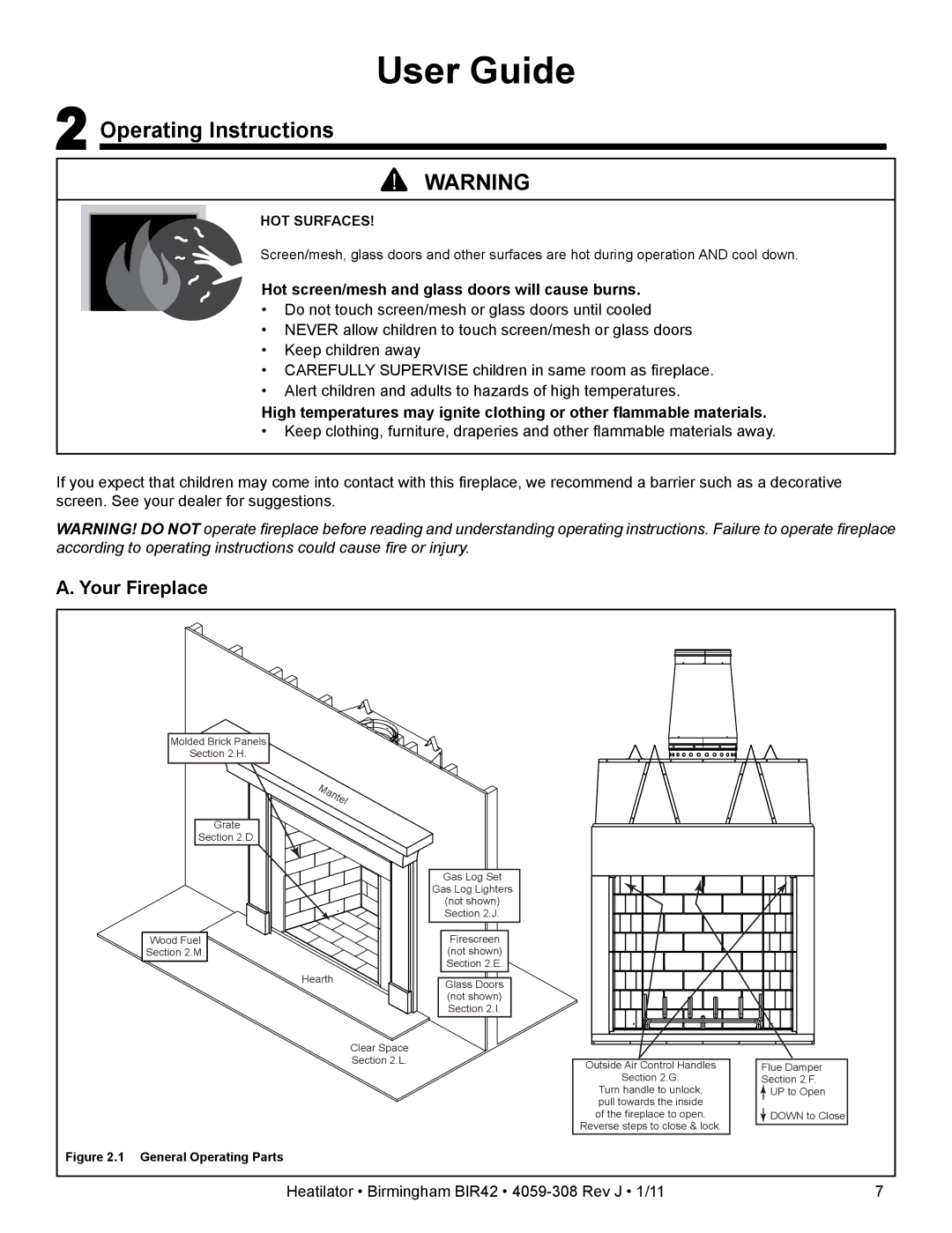 Heatiator BIR42 owner manual Operating Instructions, Your Fireplace 