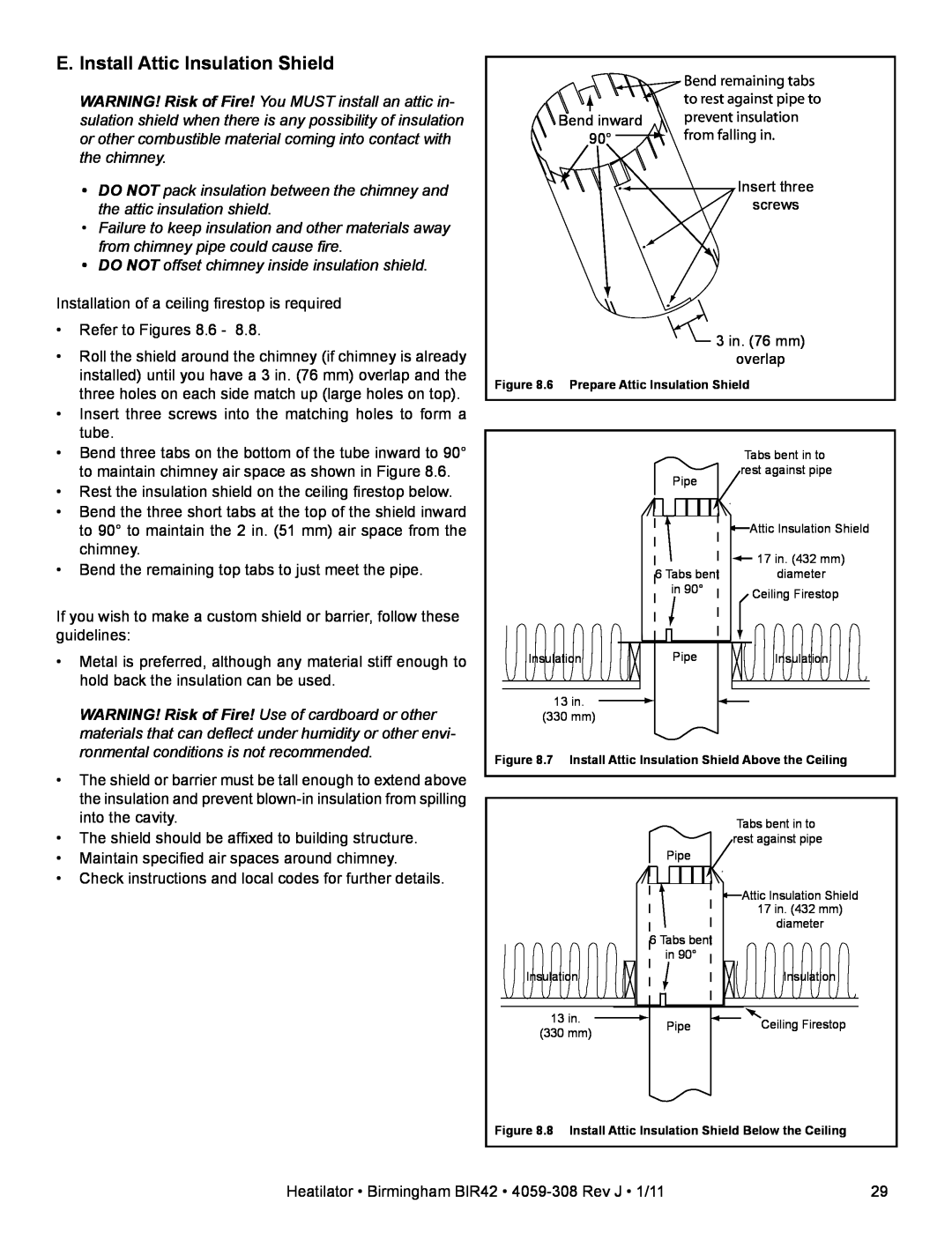 Heatiator BIR42 owner manual E. Install Attic Insulation Shield 