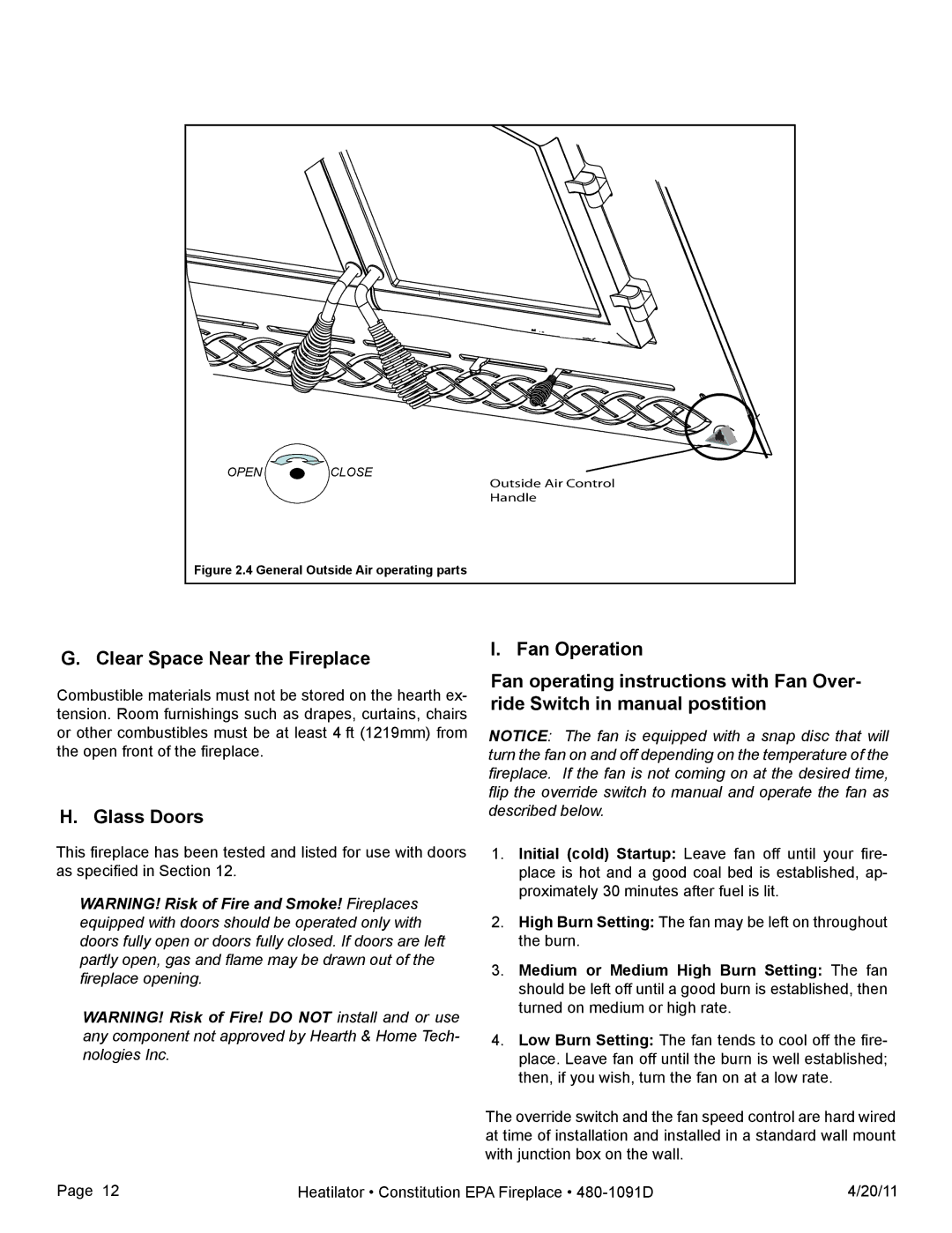 Heatiator C40 owner manual Clear Space Near the Fireplace, Glass Doors 