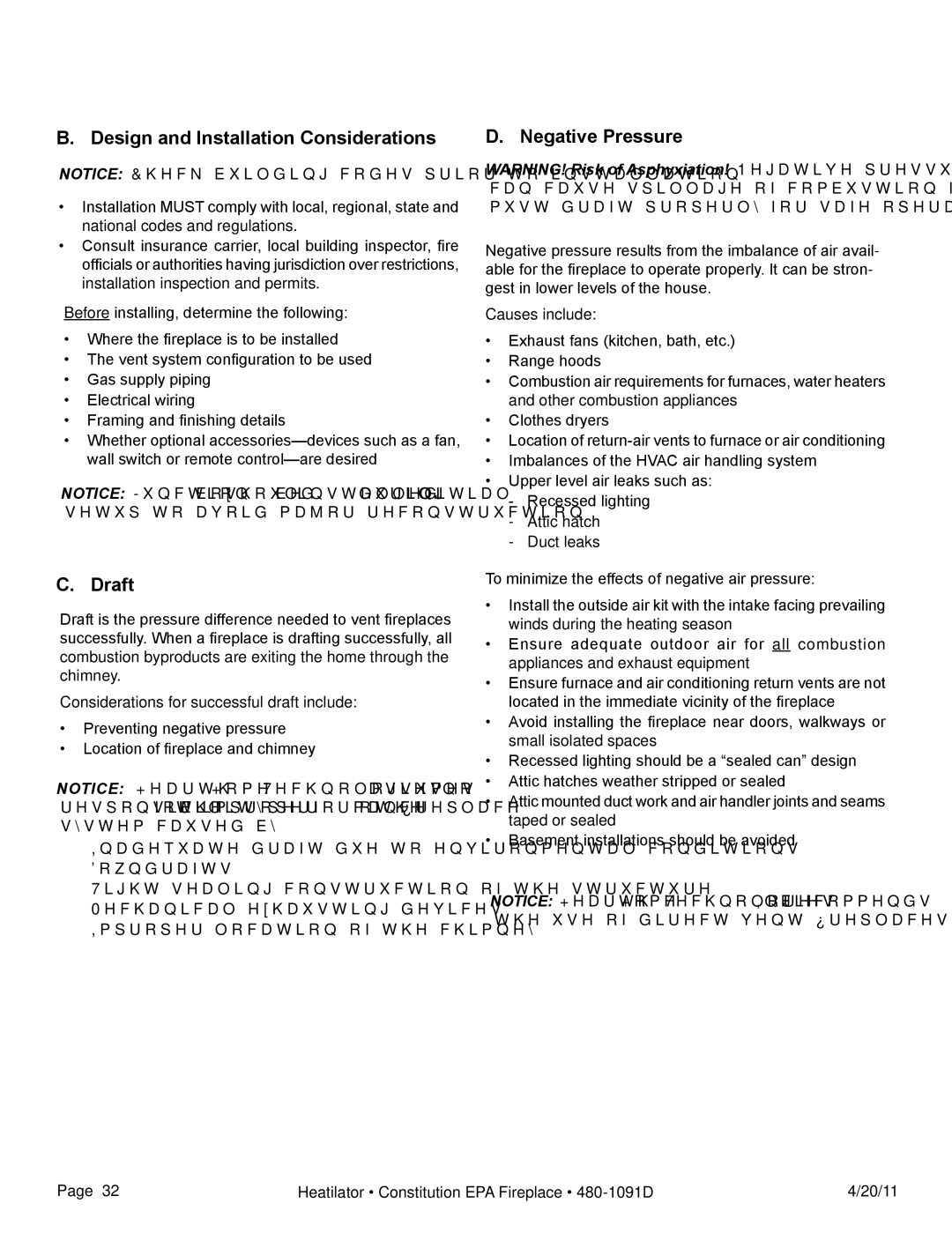 Heatiator C40 owner manual Design and Installation Considerations, Draft, Negative Pressure 