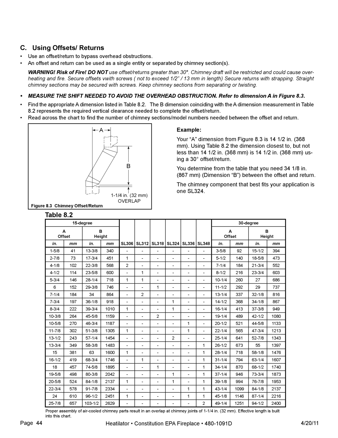 Heatiator C40 owner manual Using Offsets/ Returns, Example 