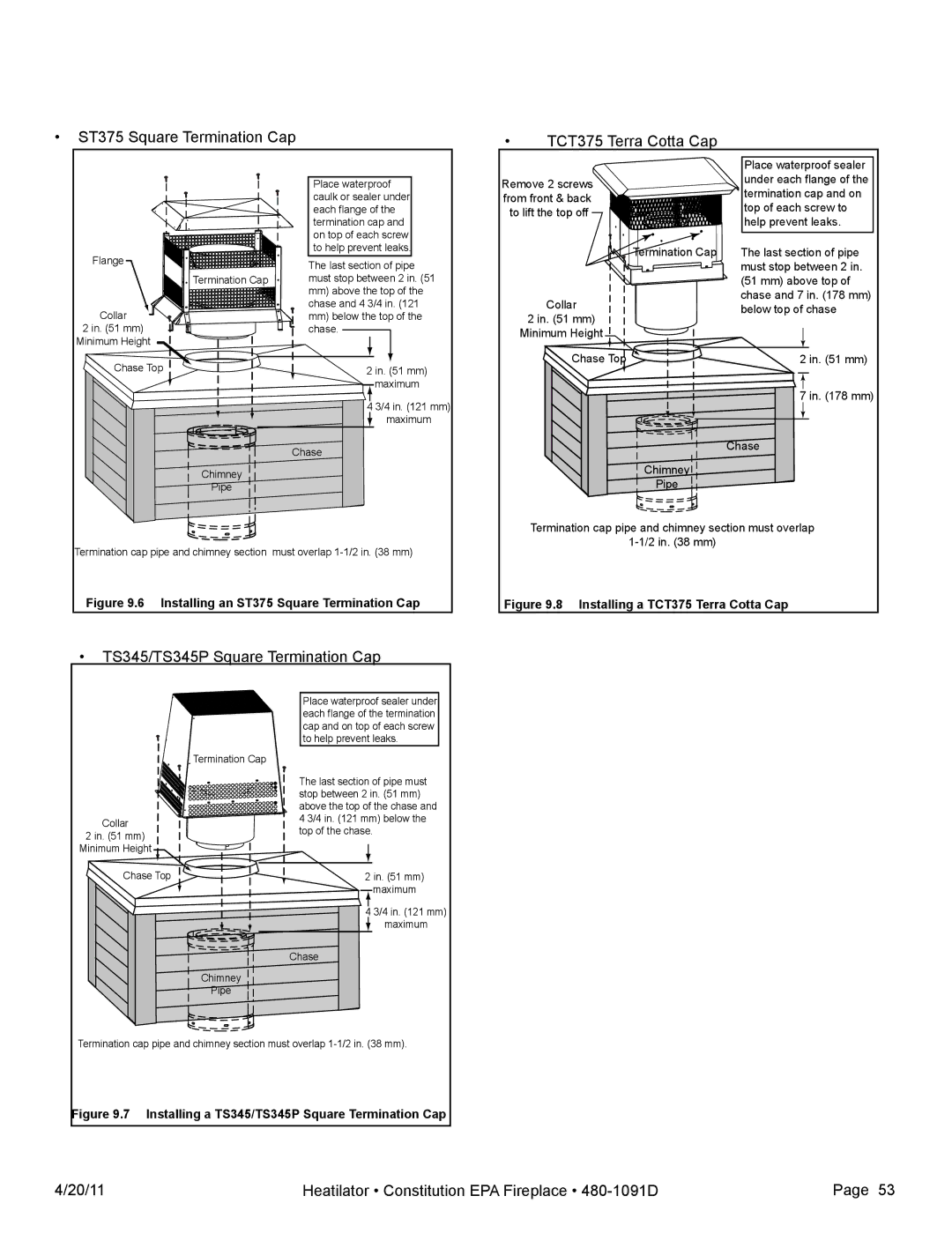 Heatiator C40 owner manual ST375 Square Termination Cap TCT375 Terra Cotta Cap 