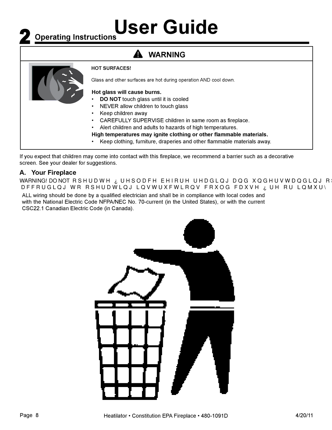 Heatiator C40 owner manual Operating InstructionsUser Guide, Your Fireplace, Hot glass will cause burns 