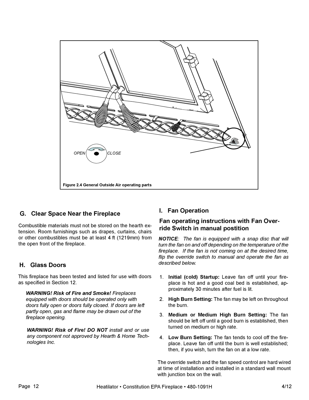 Heatiator C40 owner manual Clear Space Near the Fireplace, Glass Doors 