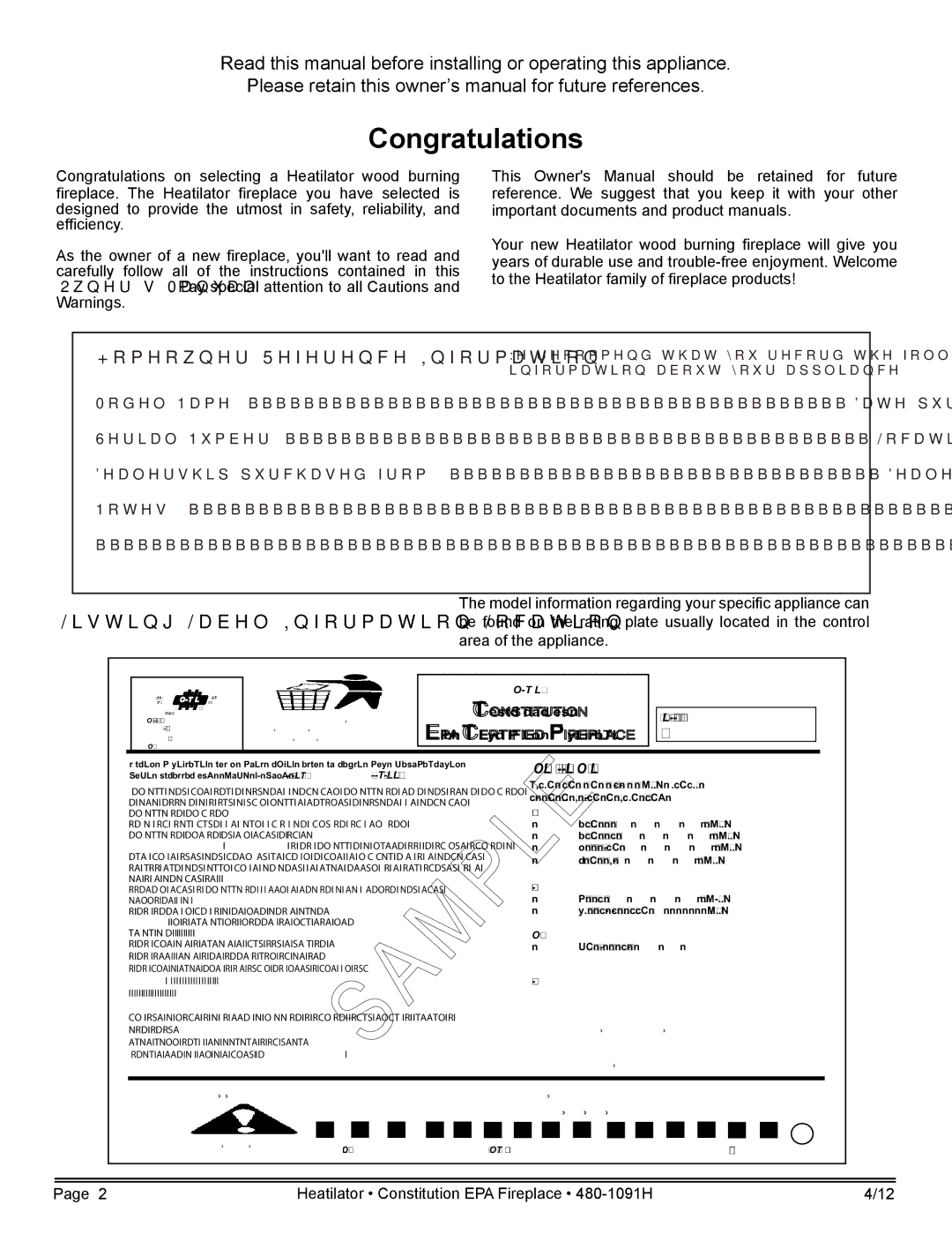 Heatiator C40 owner manual Listing Label Information/Location, 009 