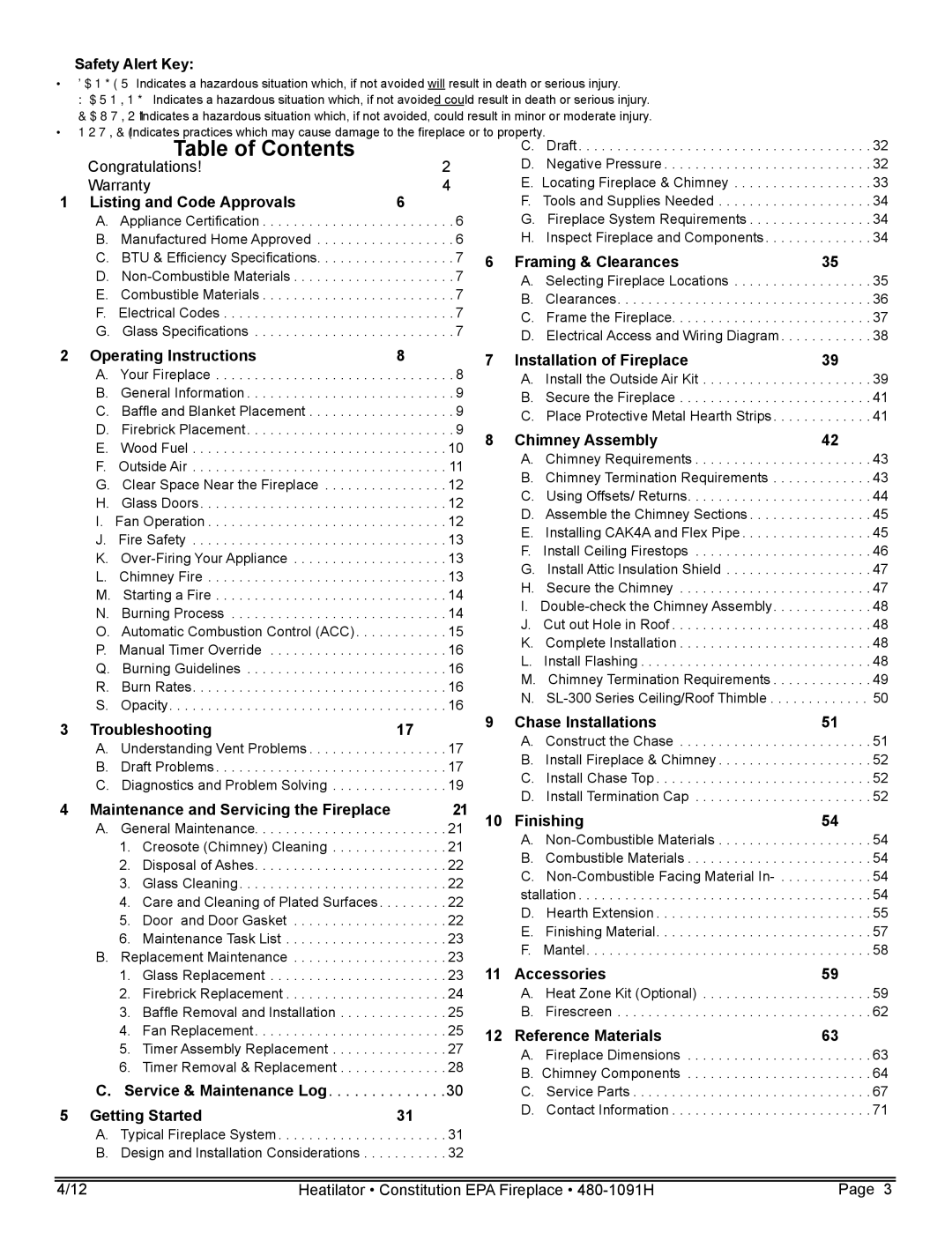 Heatiator C40 owner manual Table of Contents 