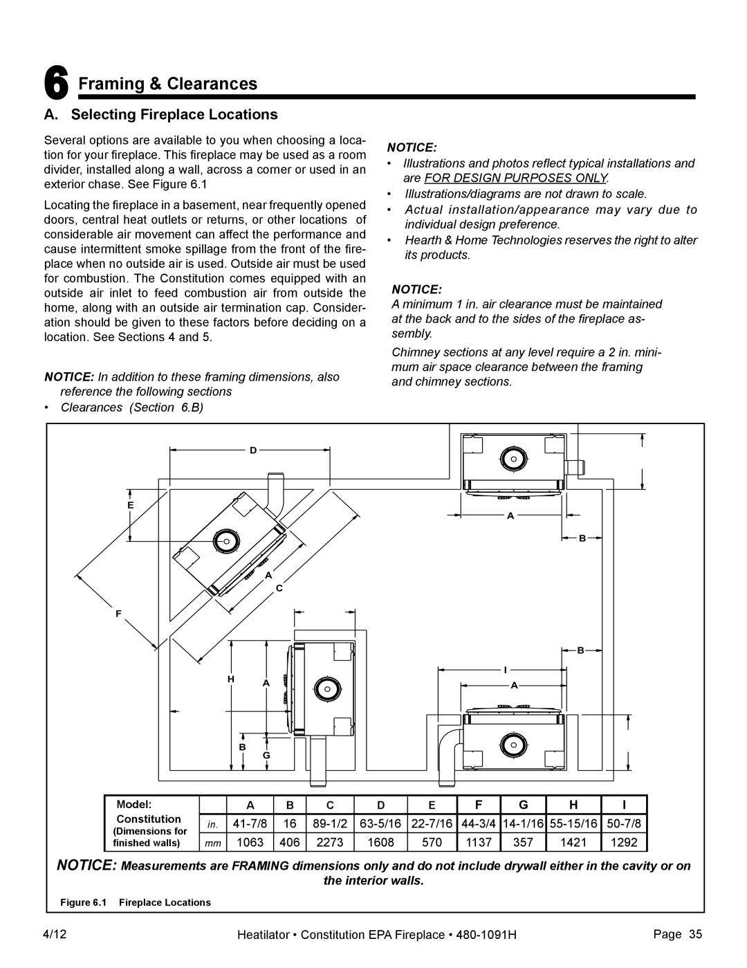 Heatiator C40 owner manual Framing & Clearances, Selecting Fireplace Locations 