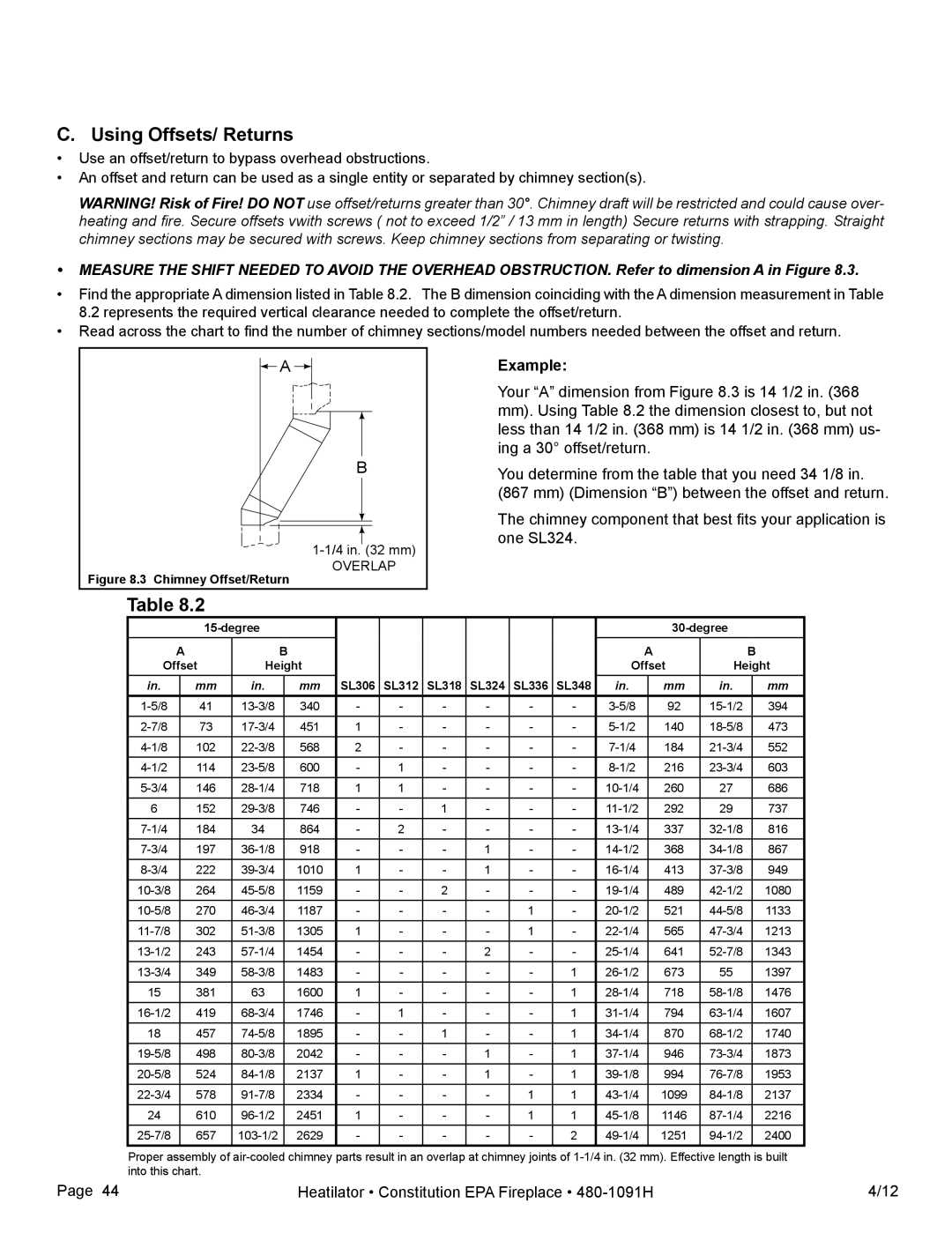 Heatiator C40 owner manual Using Offsets/ Returns, Example 