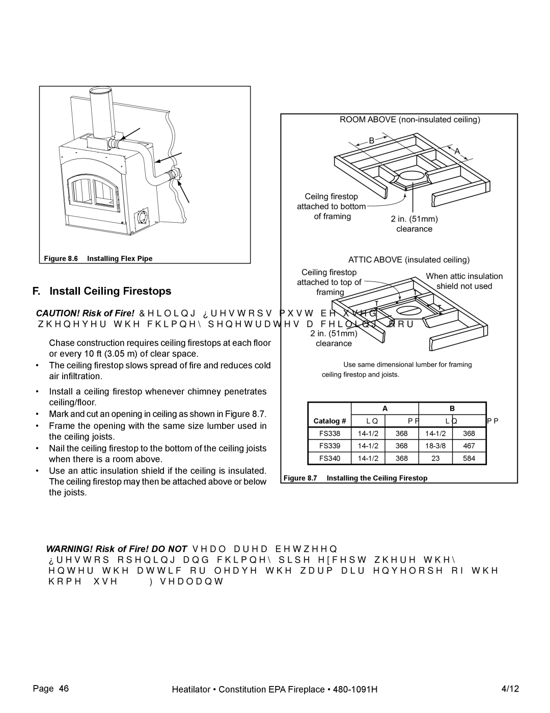 Heatiator C40 owner manual Install Ceiling Firestops, Installing Flex Pipe 