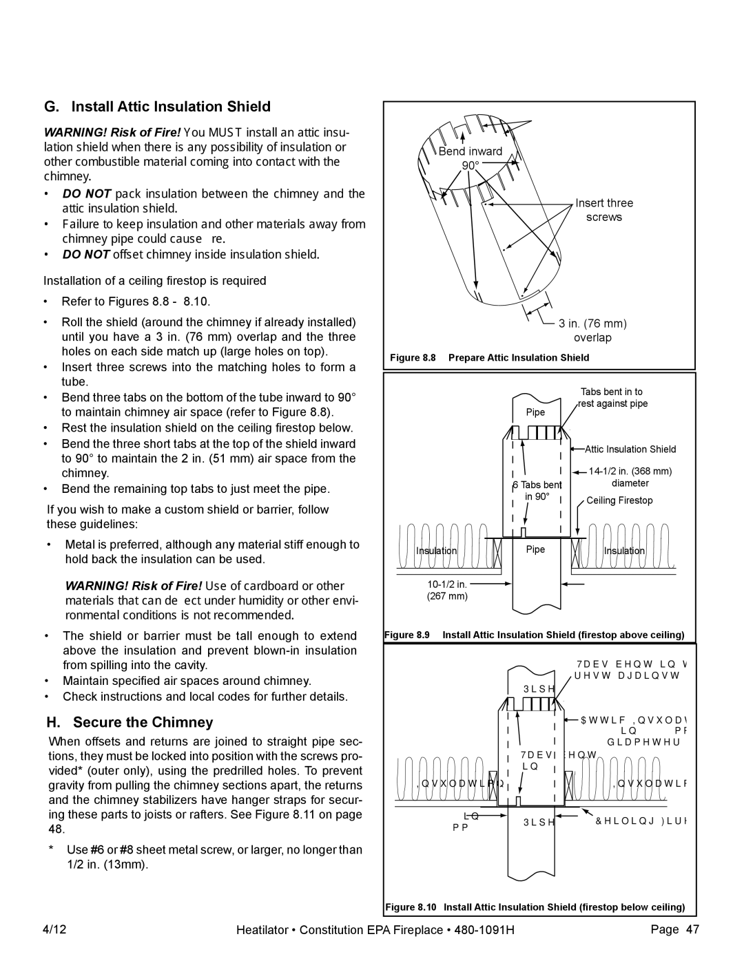 Heatiator C40 owner manual Install Attic Insulation Shield, Secure the Chimney 