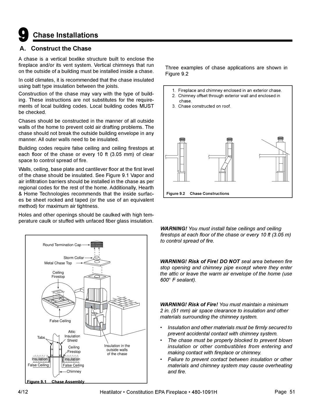 Heatiator C40 owner manual Chase Installations, Construct the Chase 