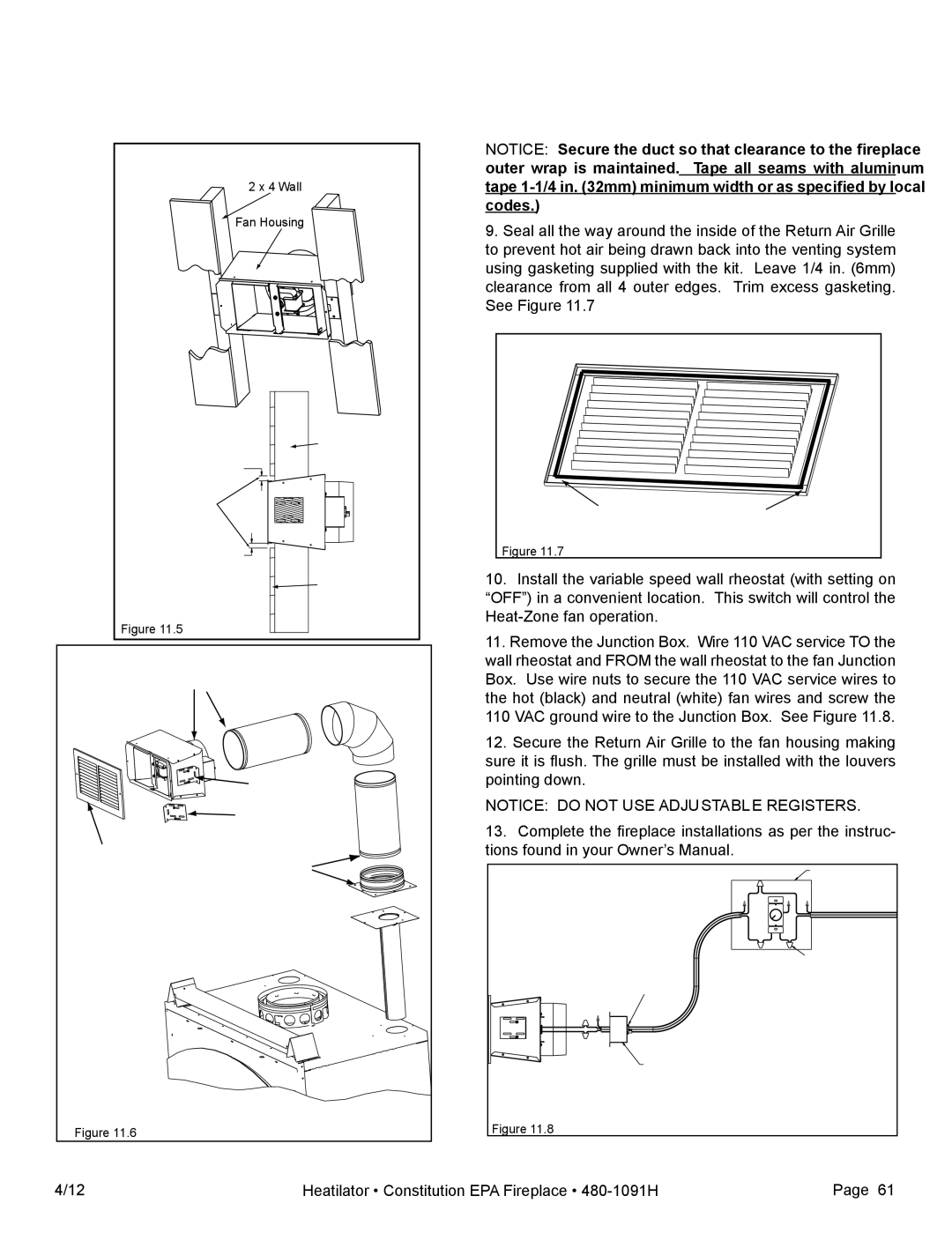 Heatiator C40 owner manual wall 