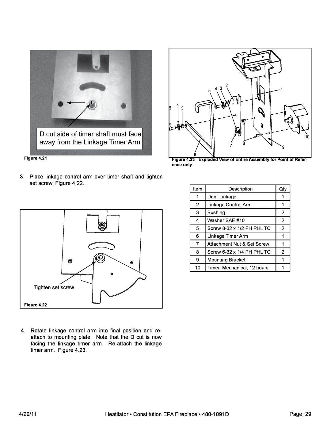 Heatiator C40 owner manual Tighten set screw 