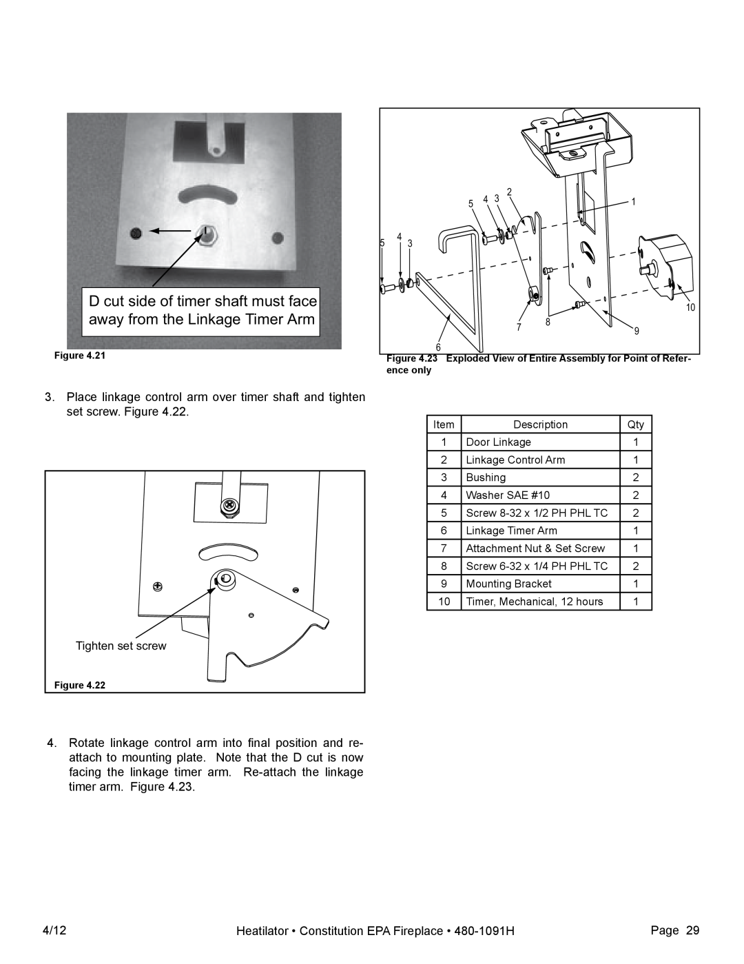 Heatiator C40 owner manual Tighten set screw 