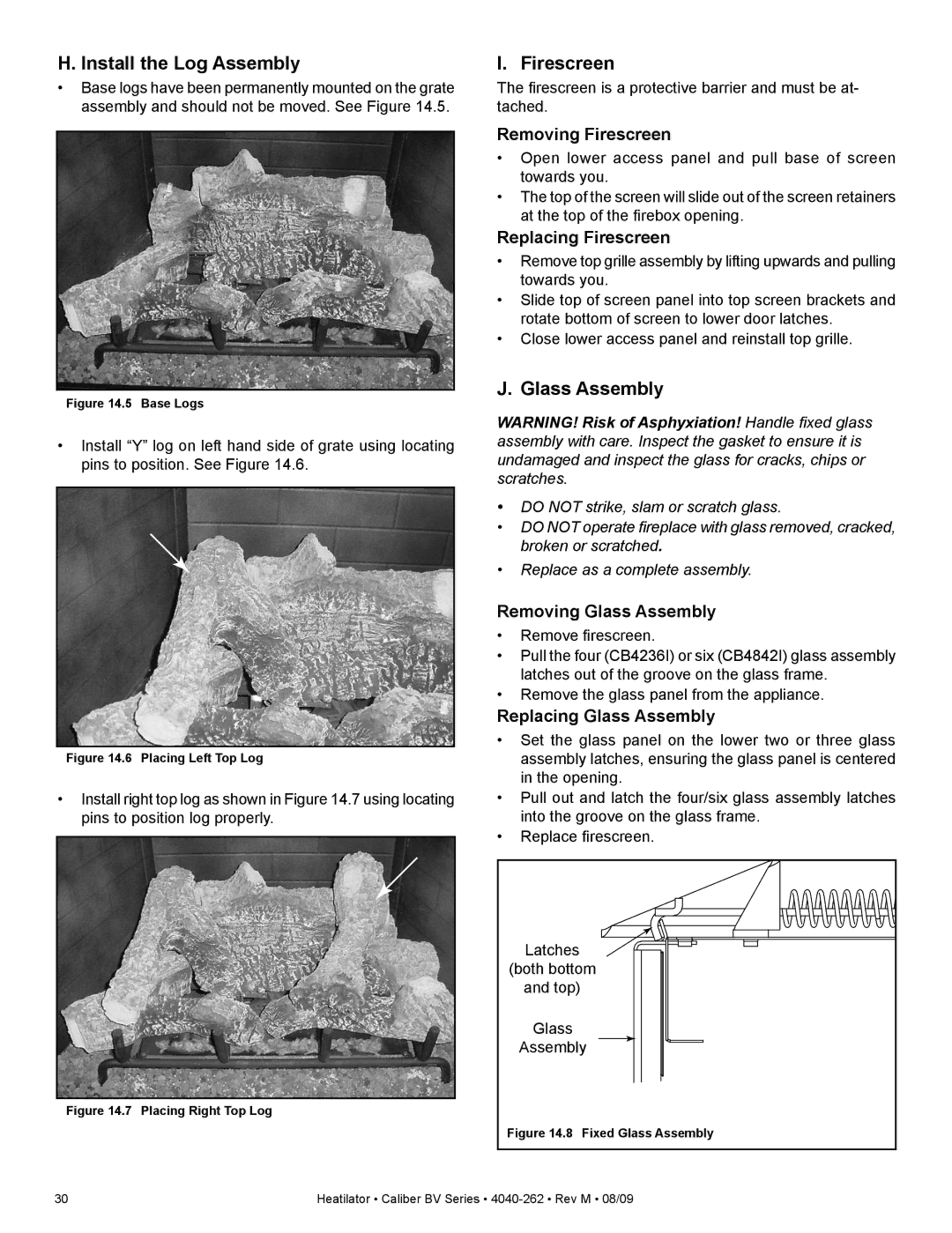 Heatiator CB4236IR, CB4842IR owner manual Install the Log Assembly, Firescreen, Glass Assembly 