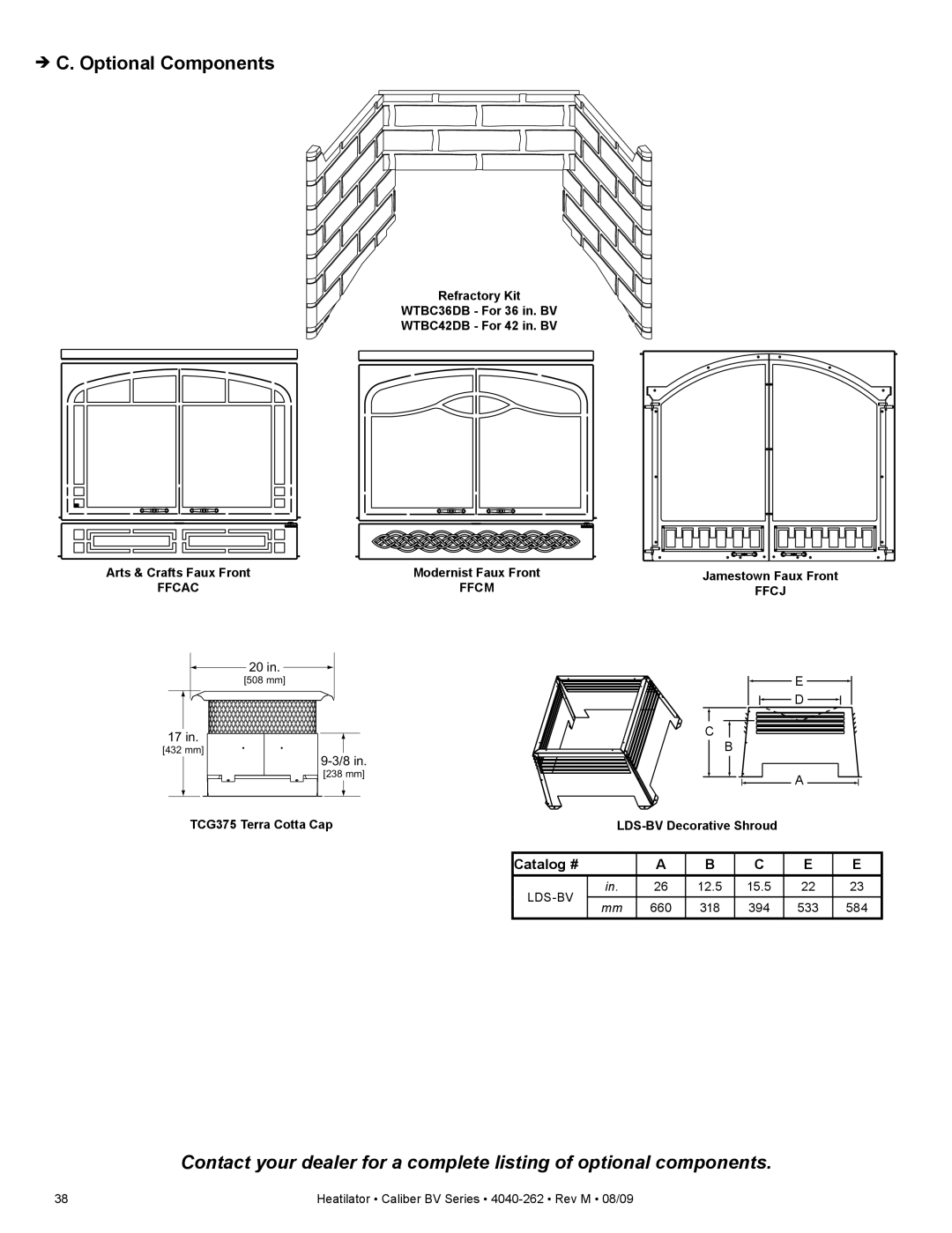 Heatiator CB4236IR, CB4842IR owner manual  C. Optional Components 