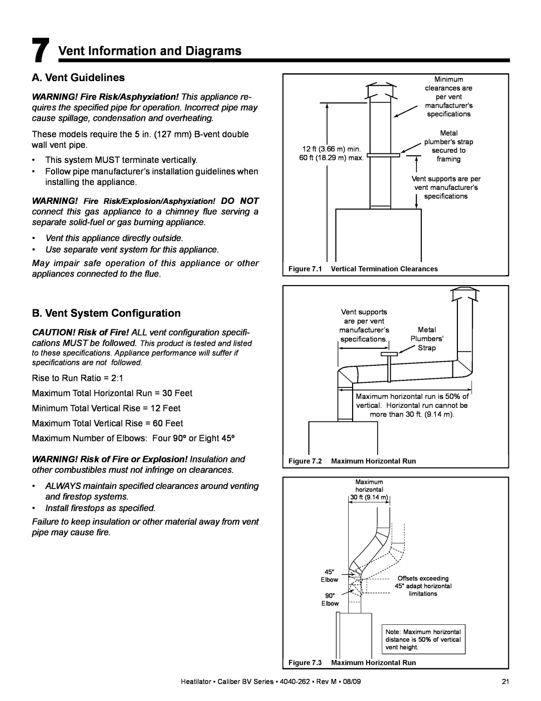 Heatiator CB4842IR, CB4236IR owner manual Vent Information and Diagrams, A. Vent Guidelines, B. Vent System Configuration 