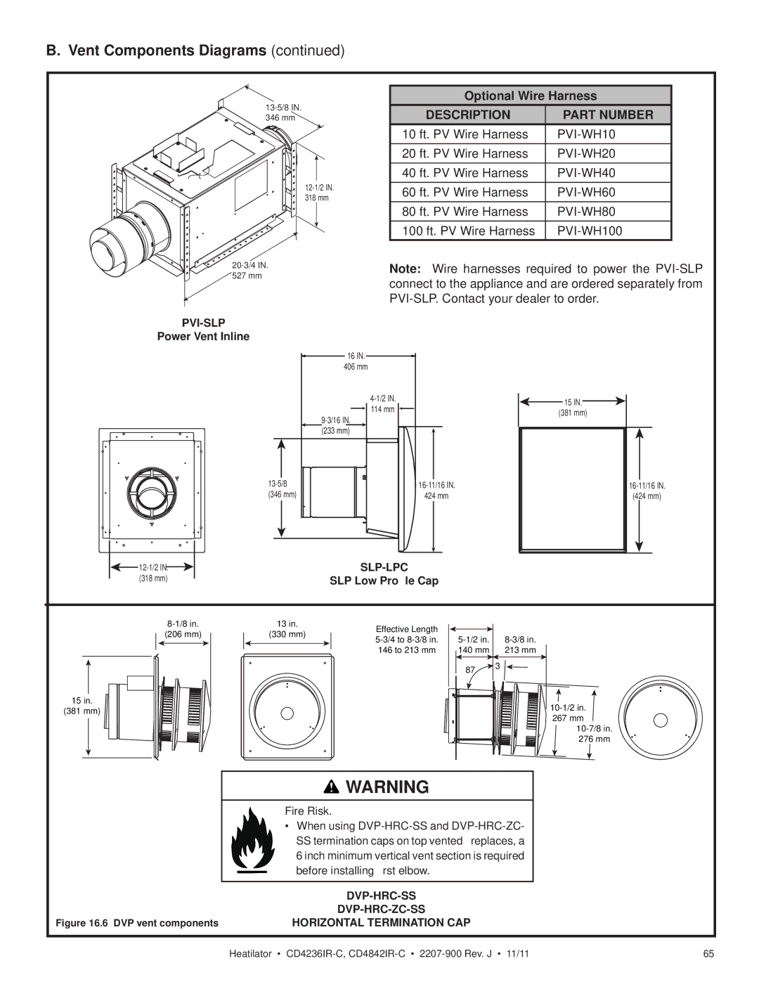 Heatiator CD4236IR-C Optional Wire Harness, Pvi-Slp, Slp-Lpc, Dvp-Hrc-Ss Dvp-Hrc-Zc-Ss, Horizontal Termination CAP 