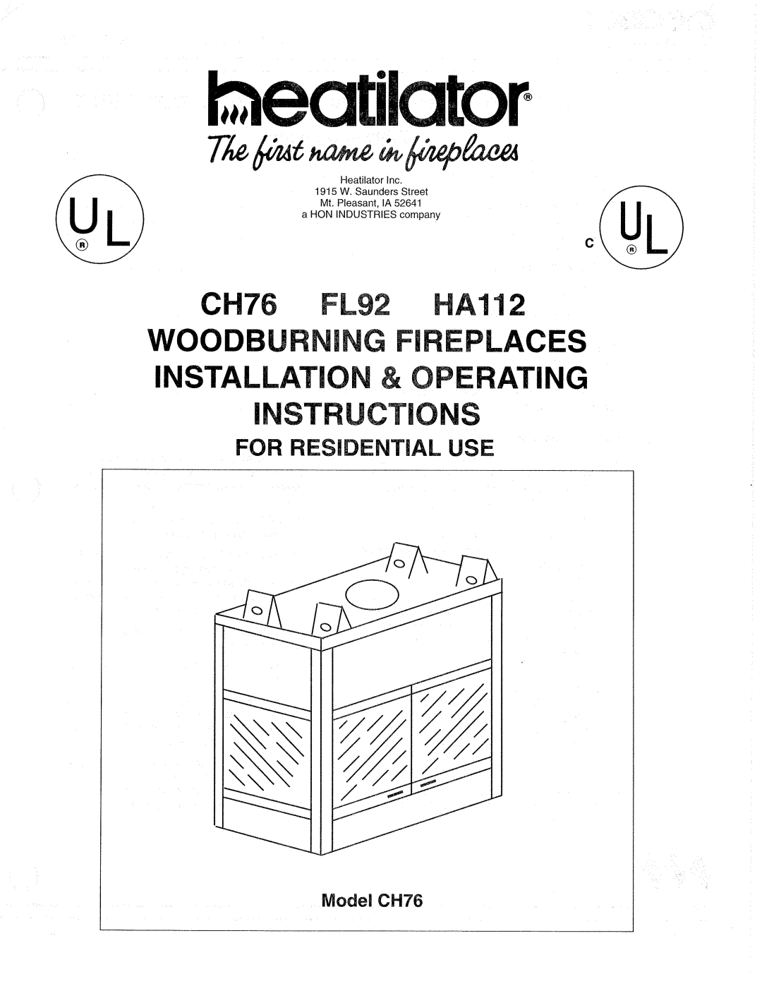 Heatiator CH76 manual 