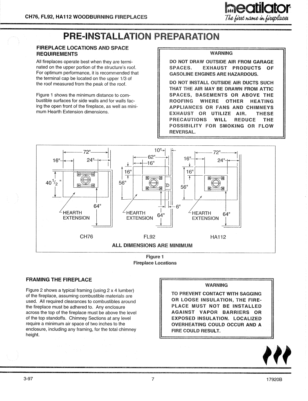 Heatiator CH76 manual 