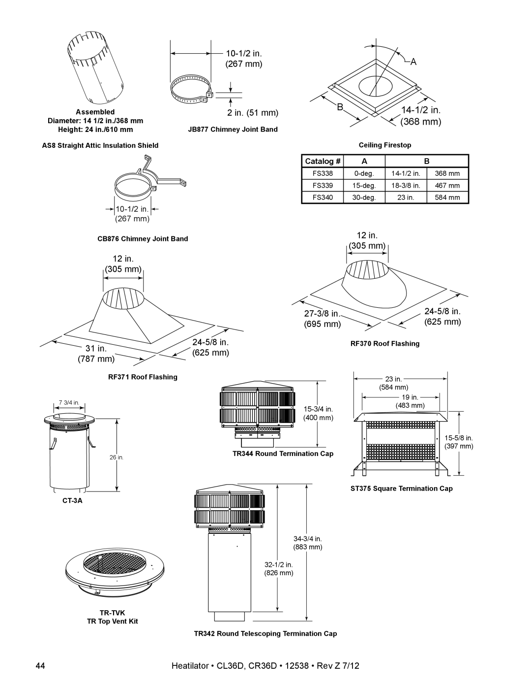Heatiator CL36D owner manual 14-1/2in, 368 mm 