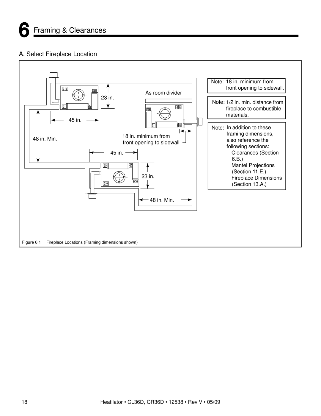 Heatiator CR36D, CL36D owner manual Framing & Clearances, Select Fireplace Location 