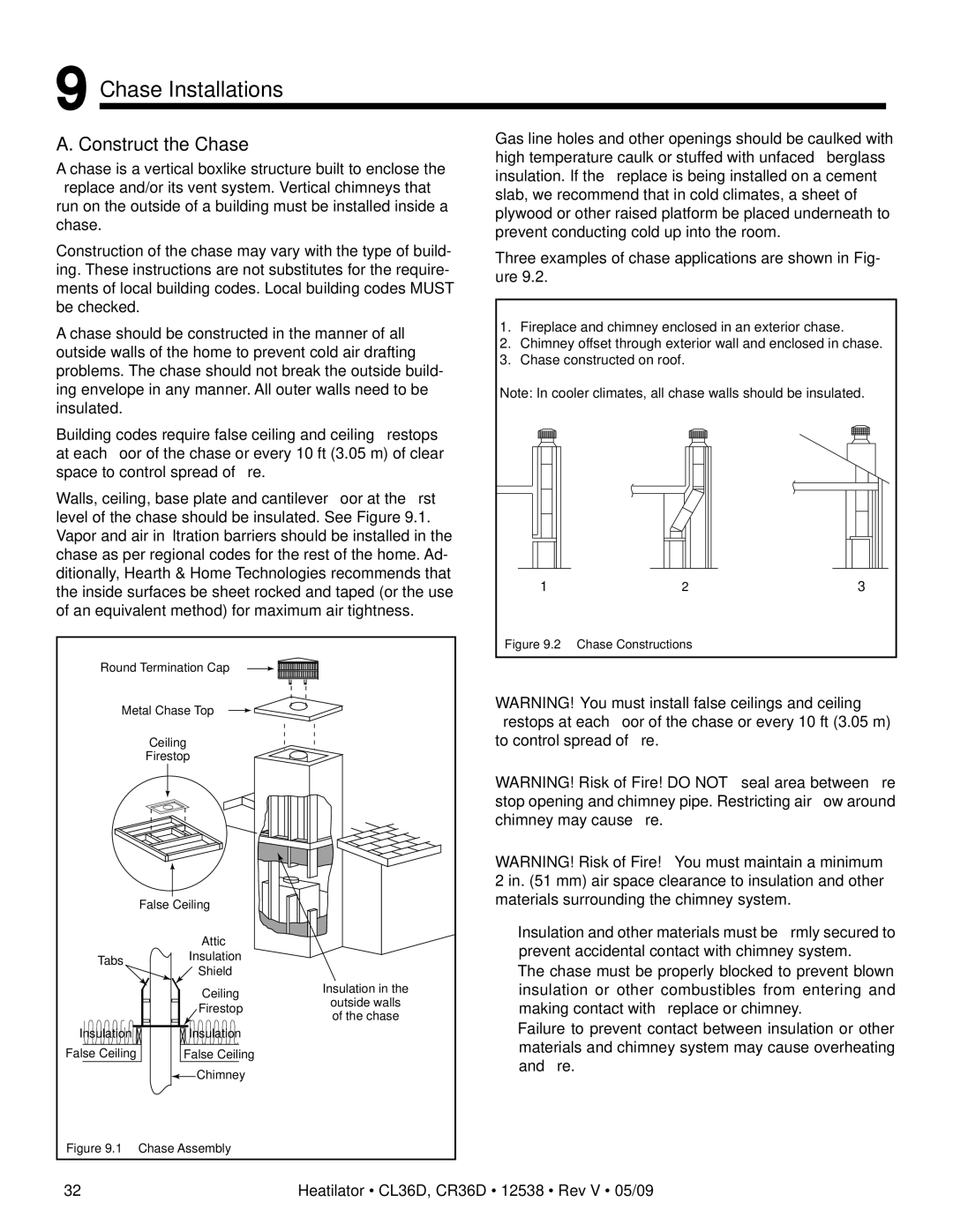 Heatiator CR36D, CL36D owner manual Chase Installations, Construct the Chase 