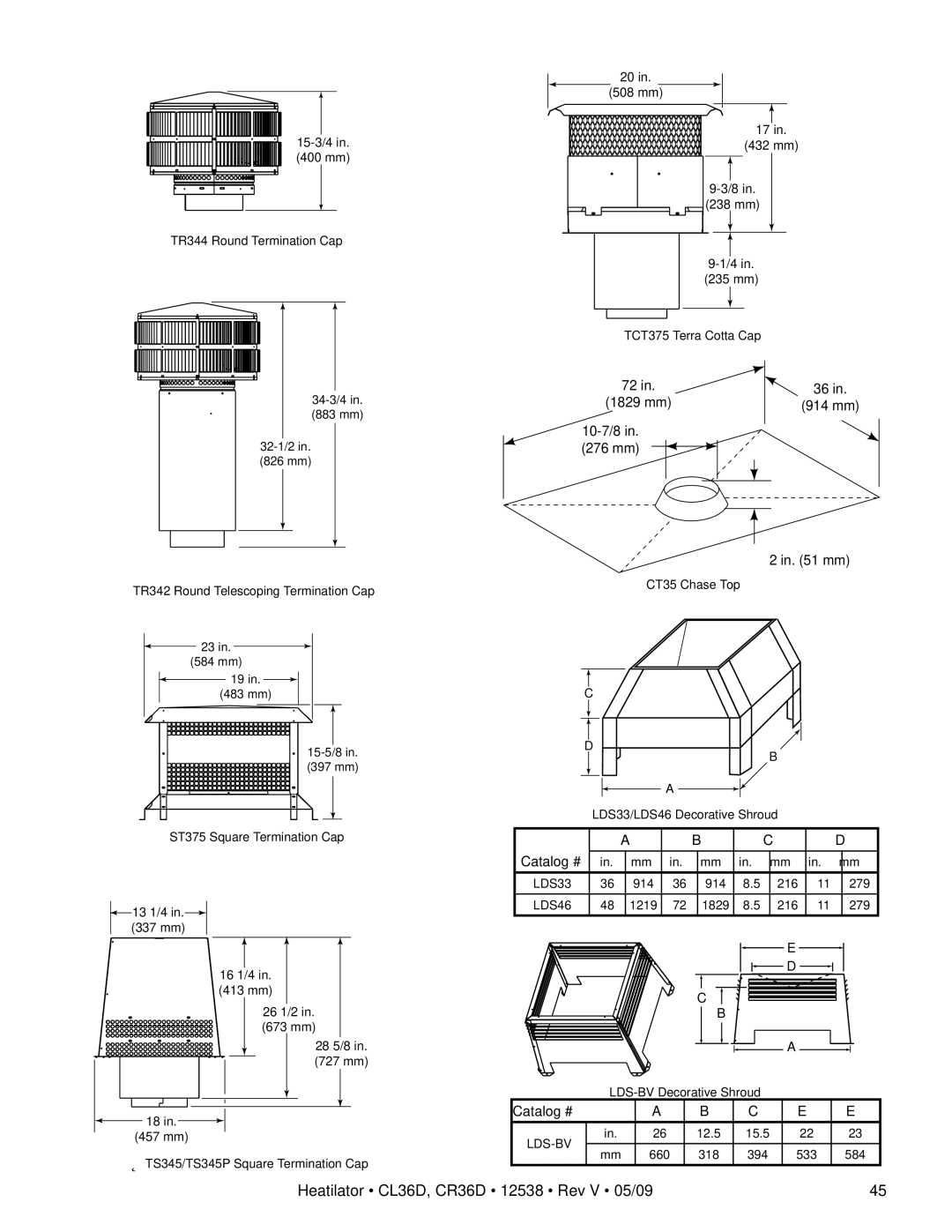 Heatiator CL36D, CR36D owner manual 10-7/8 276 mm 