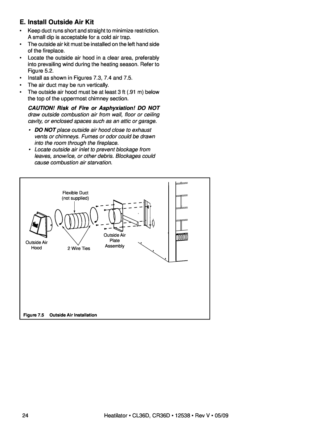 Heatiator CR36D, CL36D owner manual E. Install Outside Air Kit 