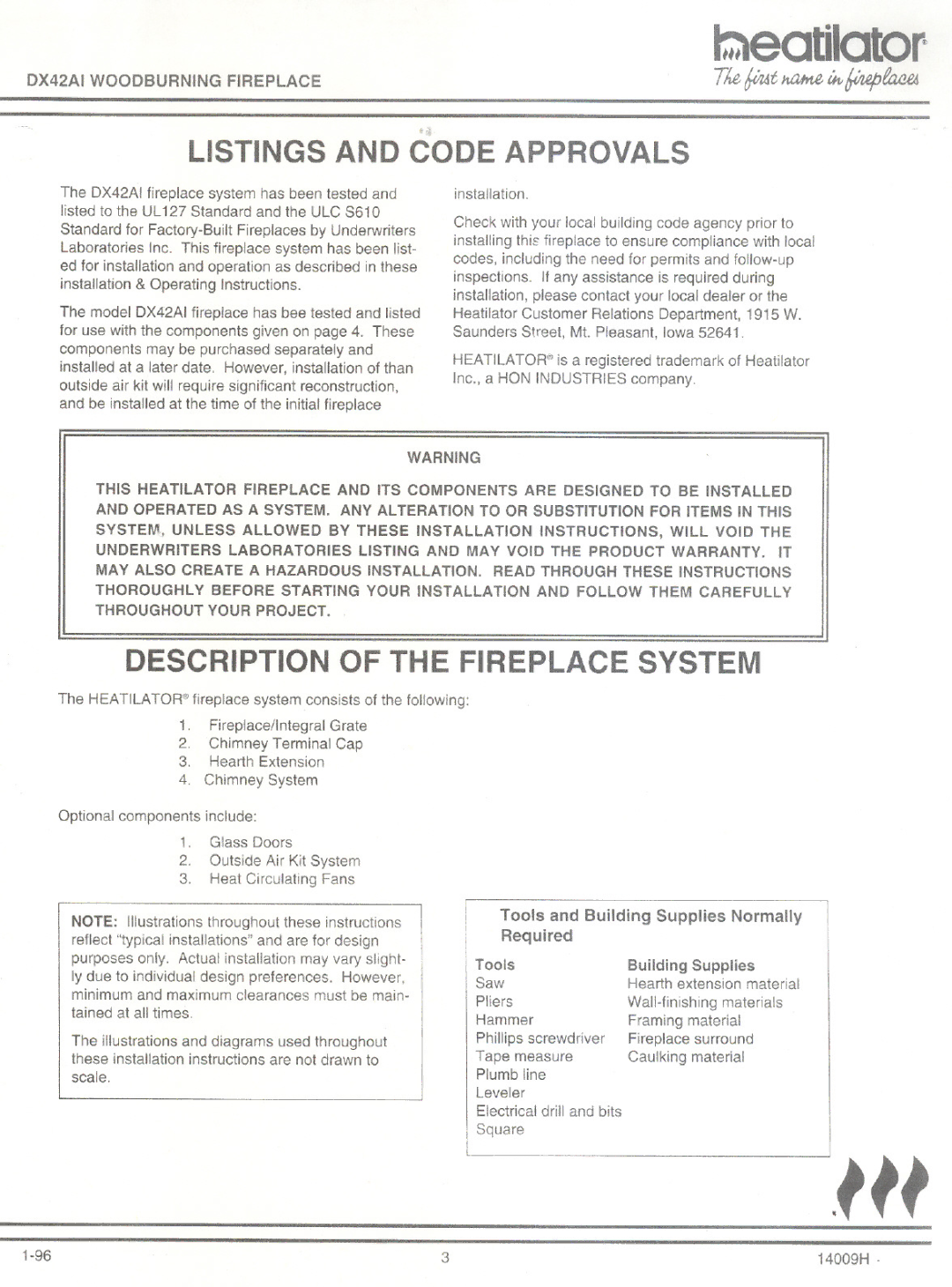 Heatiator DX42AI manual 