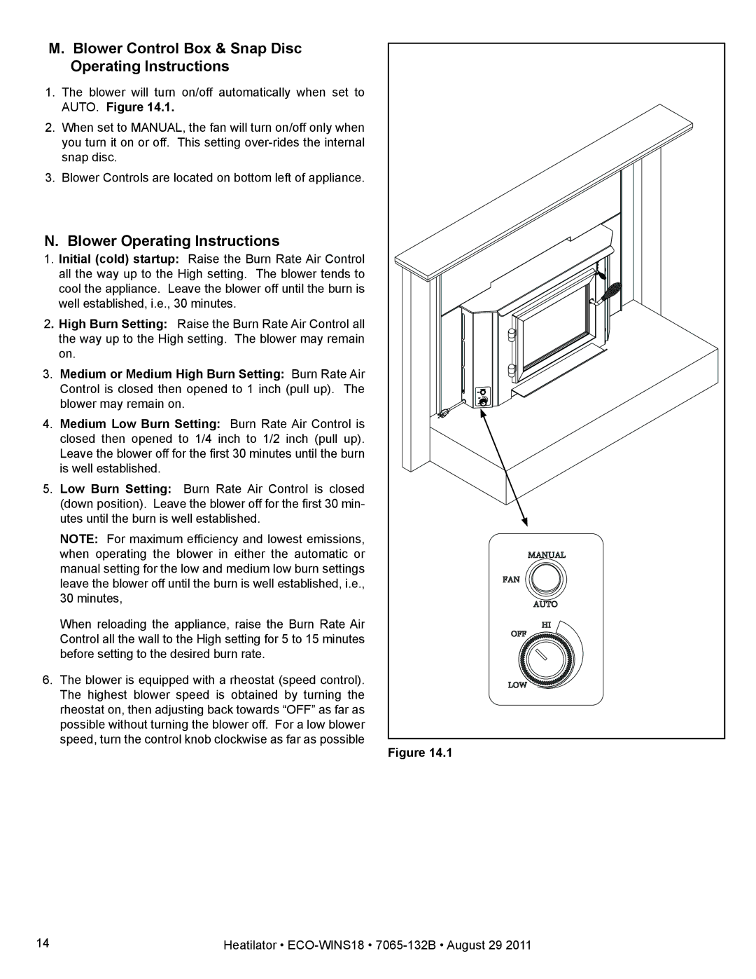 Heatiator ECO-WINS18 owner manual Blower Control Box & Snap Disc Operating Instructions, Blower Operating Instructions 