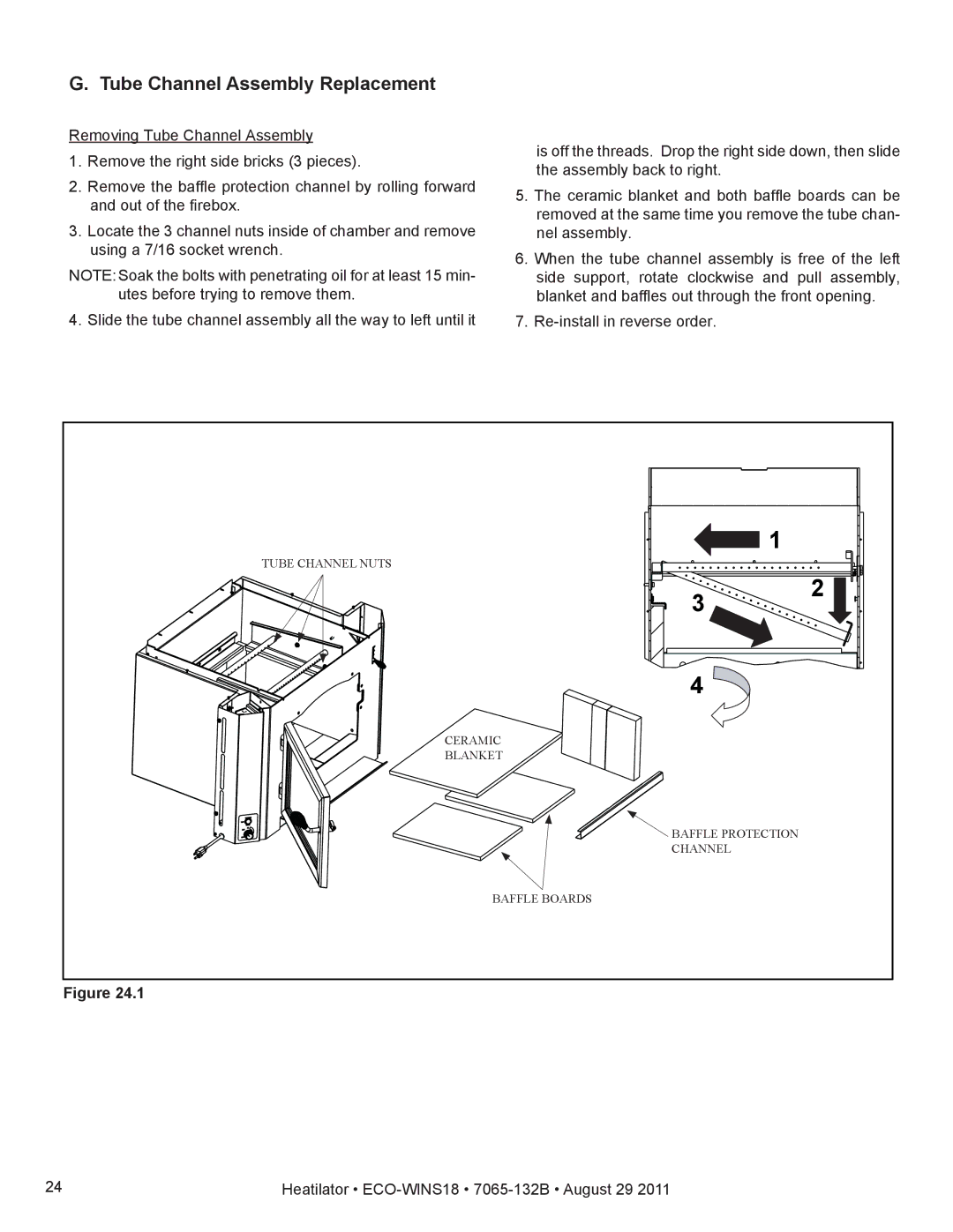 Heatiator ECO-WINS18 owner manual Tube Channel Assembly Replacement 