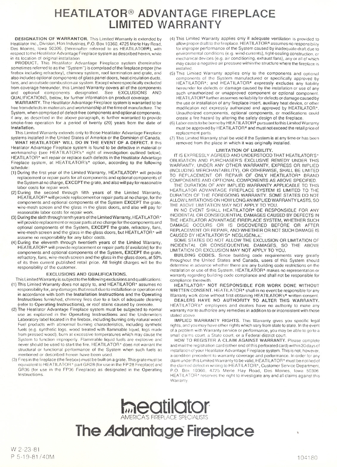 Heatiator FP28 manual 