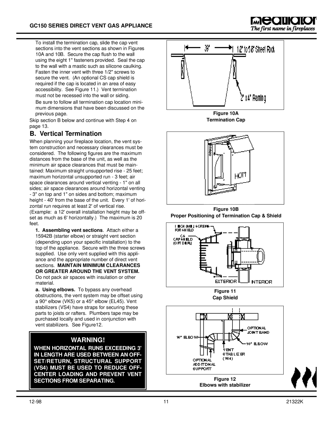 Heatiator GC150 owner manual Vertical Termination 