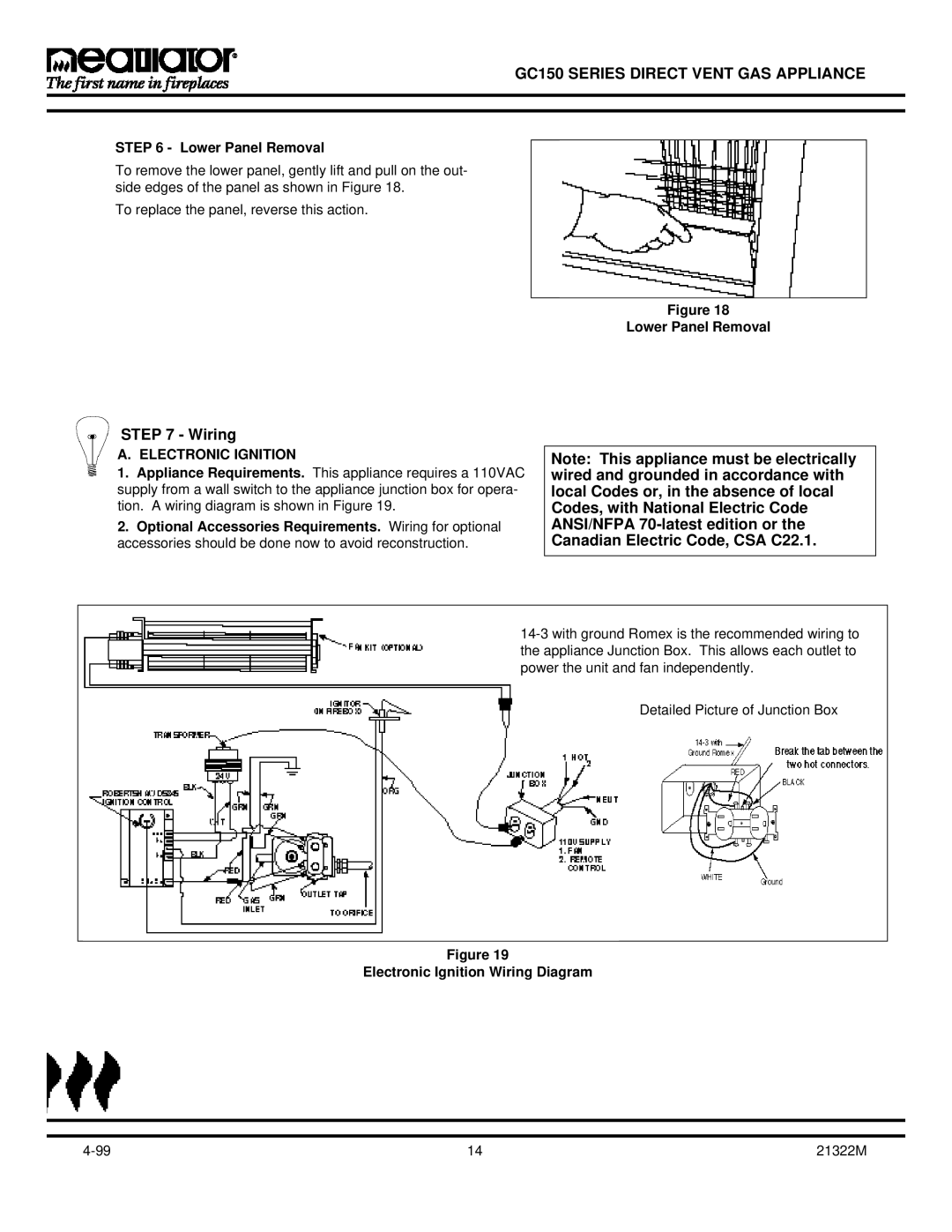 Heatiator GC150 owner manual Lower Panel Removal, Electronic Ignition Wiring Diagram 