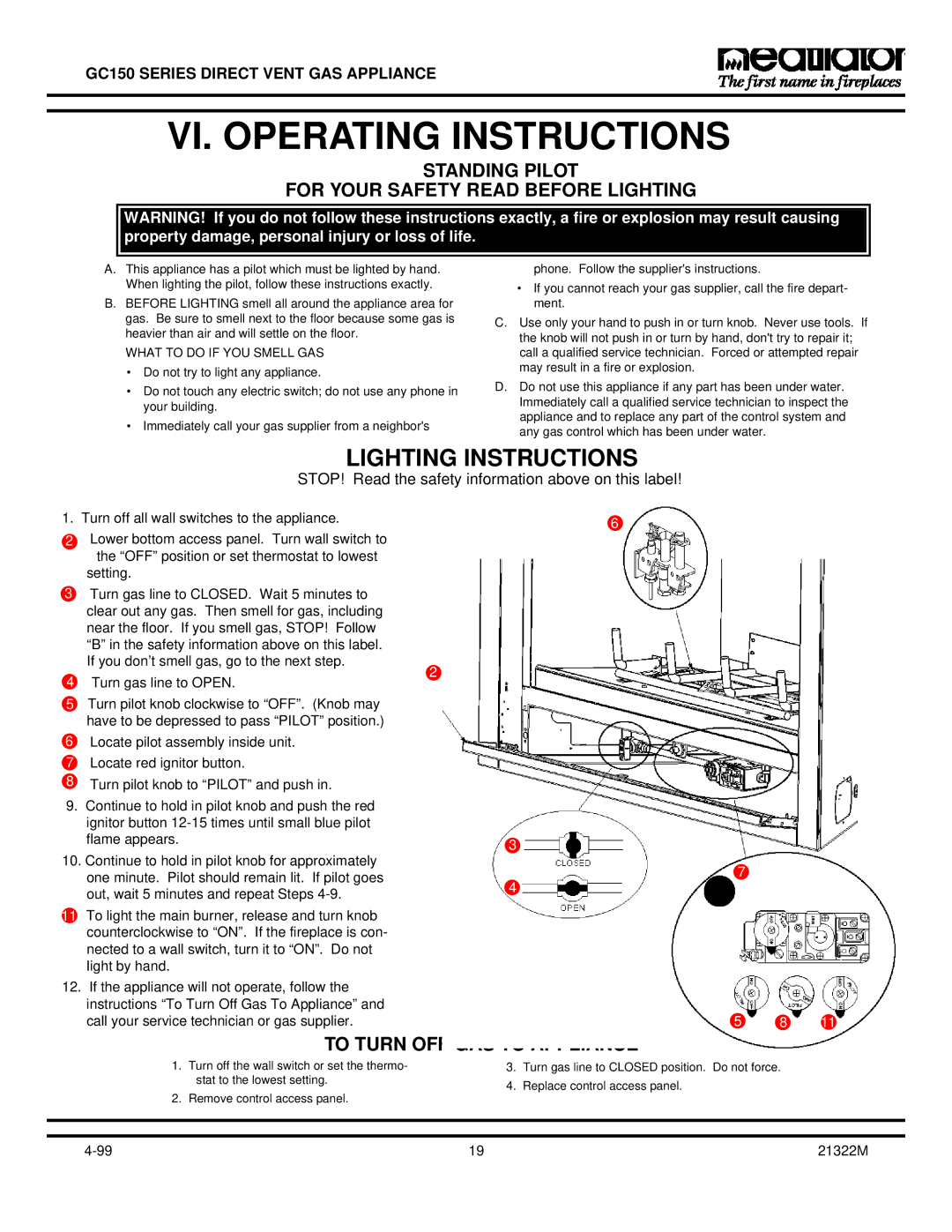 Heatiator GC150 owner manual VI. Operating Instructions 