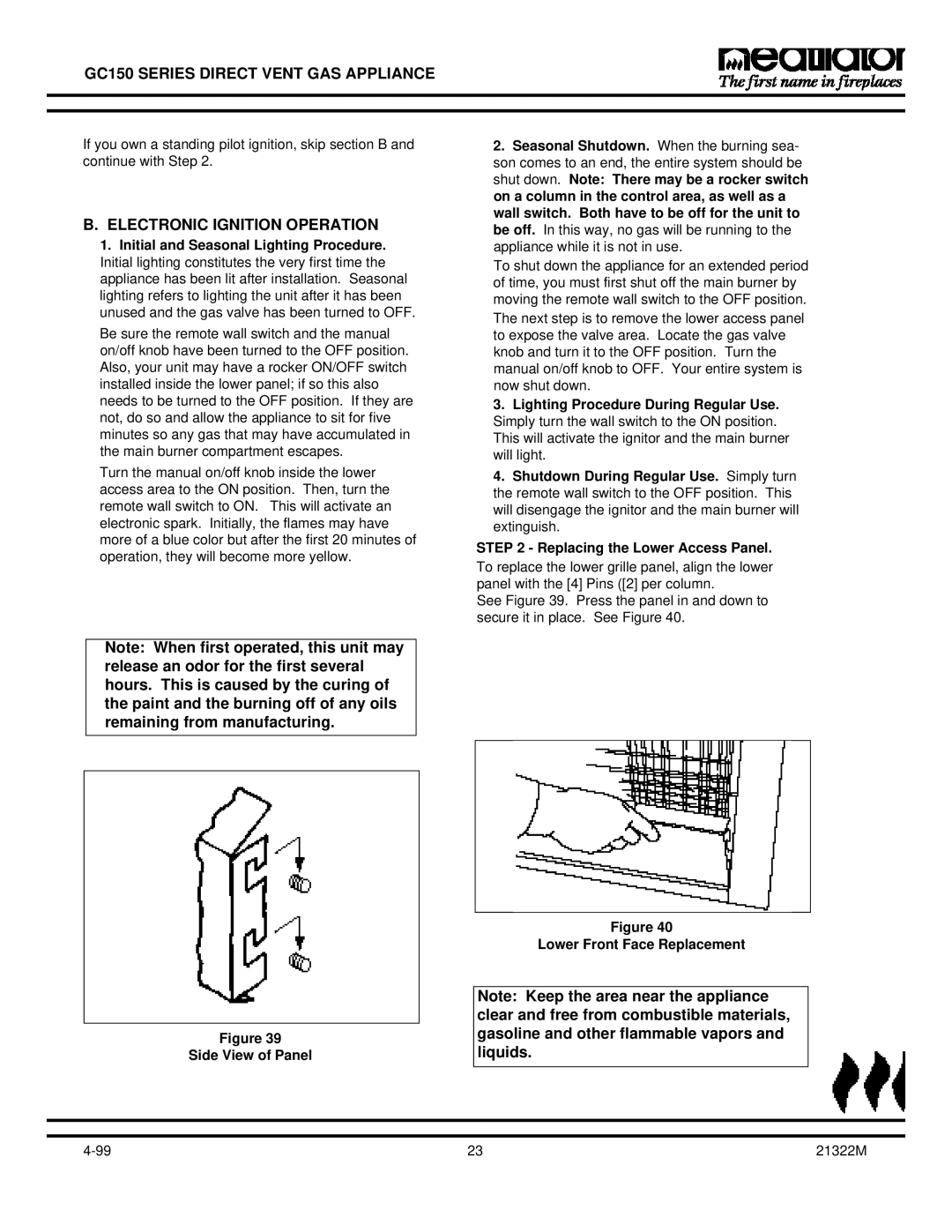 Heatiator GC150 owner manual Side View of Panel, Lower Front Face Replacement 