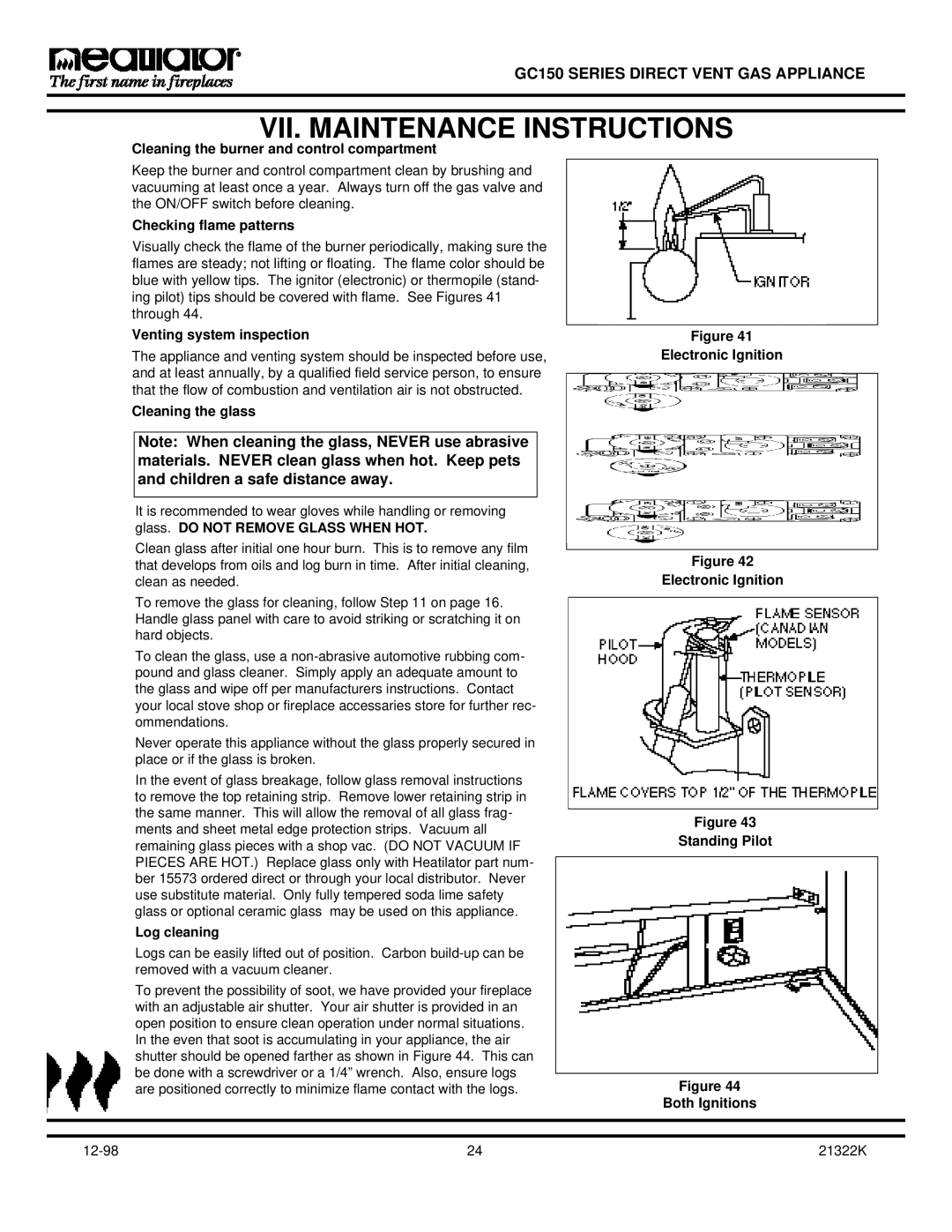 Heatiator GC150 owner manual VII. Maintenance Instructions 