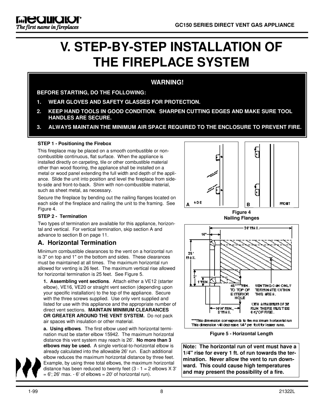 Heatiator GC150 owner manual Positioning the Firebox, Termination Nailing Flanges 