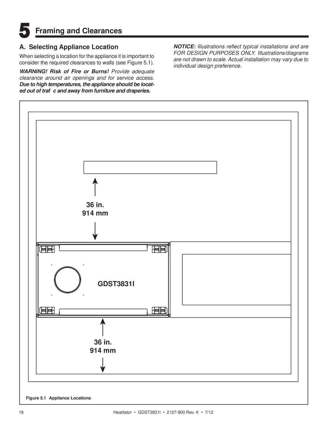 Heatiator GDST3831I owner manual Framing and Clearances, Selecting Appliance Location 