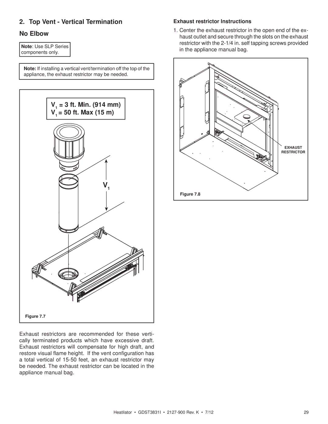 Heatiator GDST3831I owner manual Exhaust restrictor Instructions 